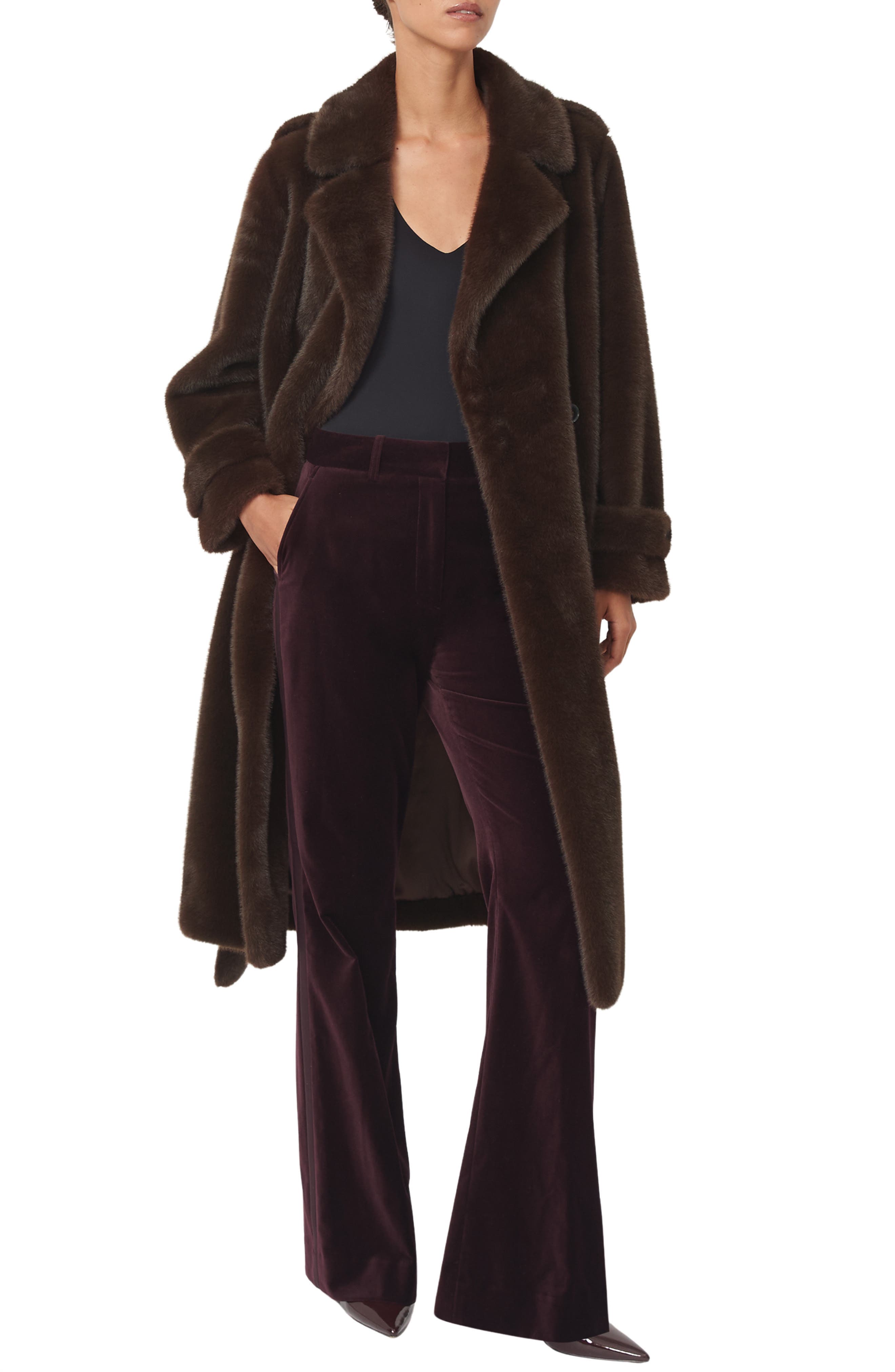 Cate Belted Faux Fur Coat - image 1
