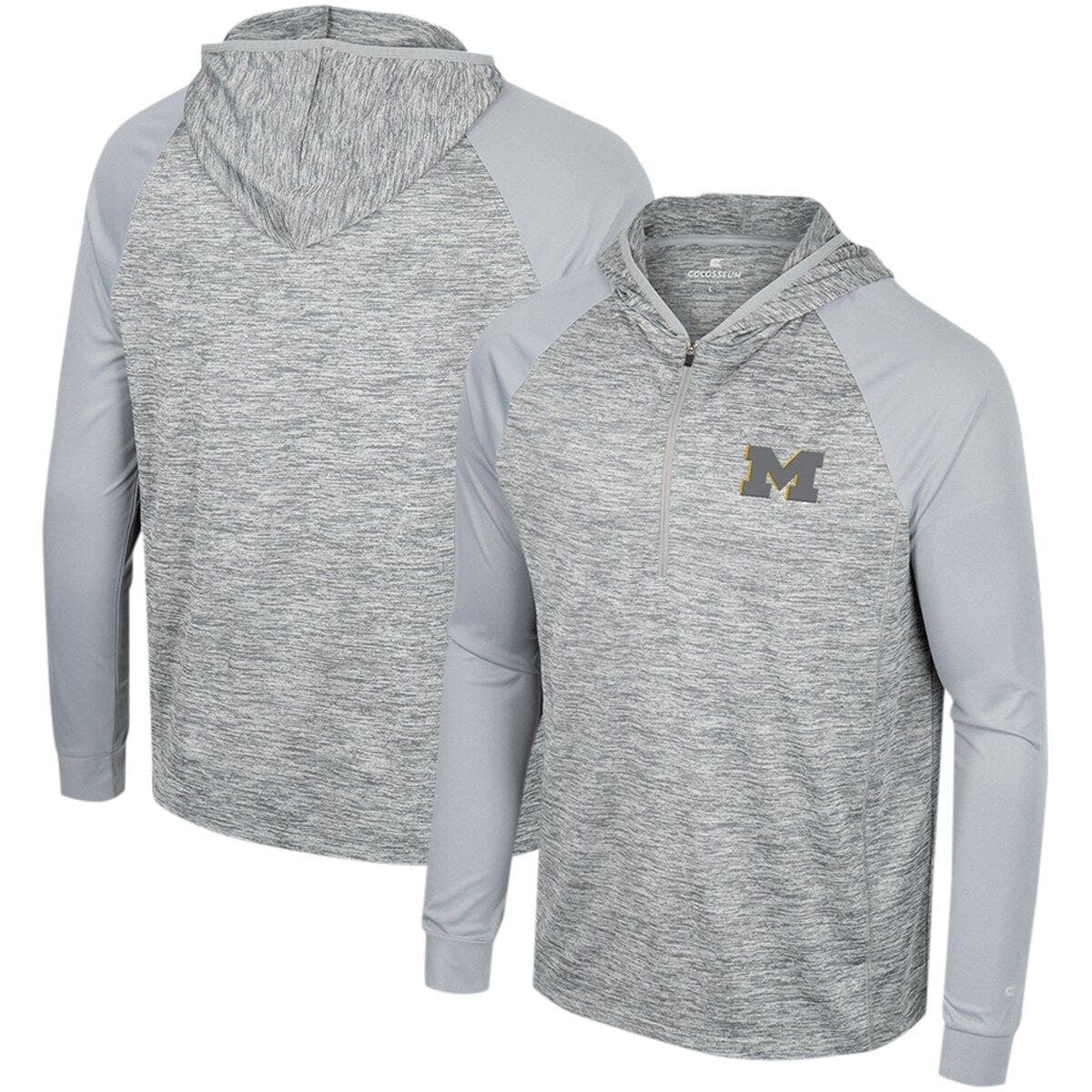 Men's Colosseum Gray Michigan Wolverines Cybernetic Raglan Quarter-Zip Hooded Top - image 1