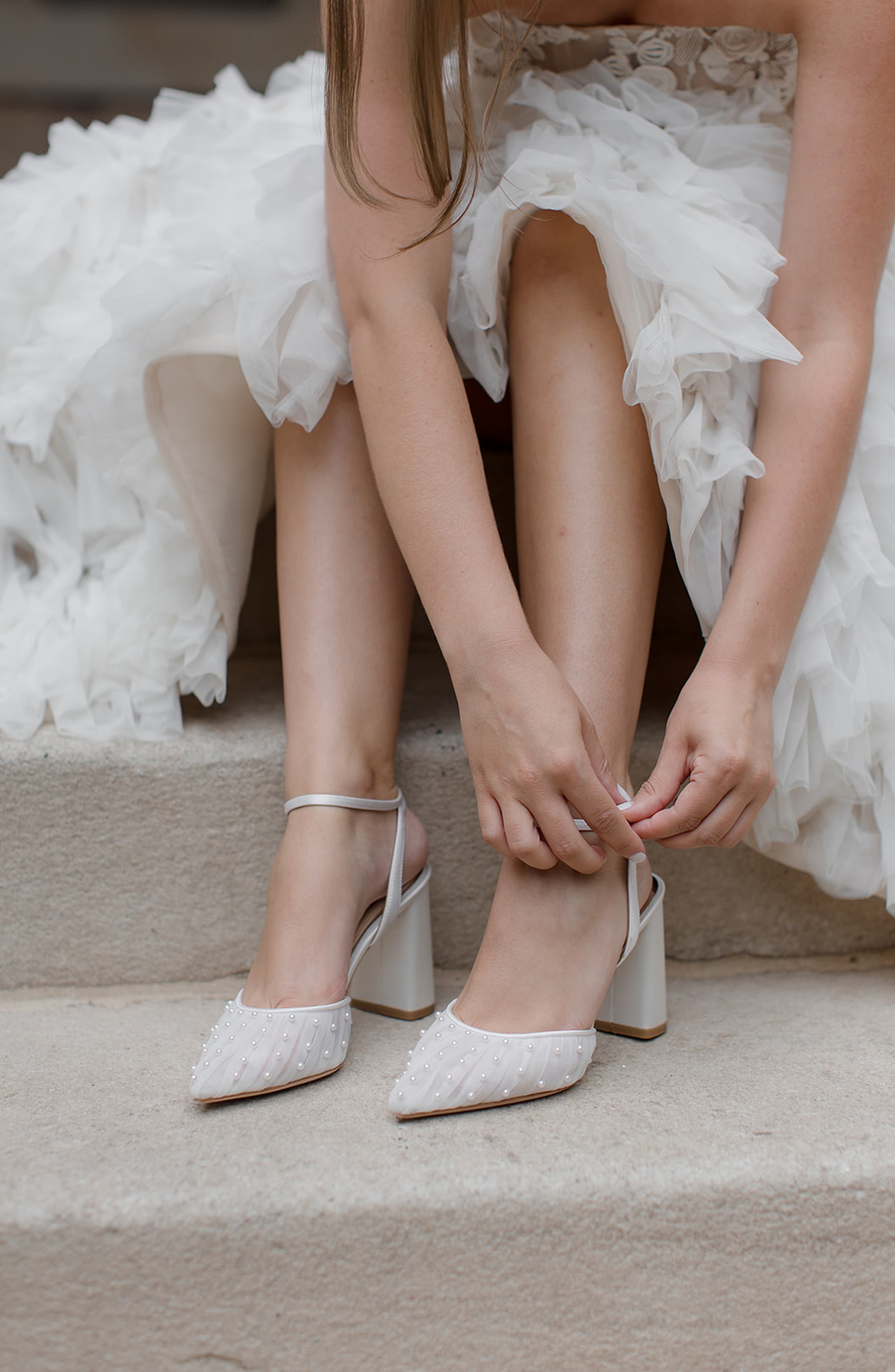 Elle - Tulle Bridal Block Heel with Handsewn Pearls - image 2