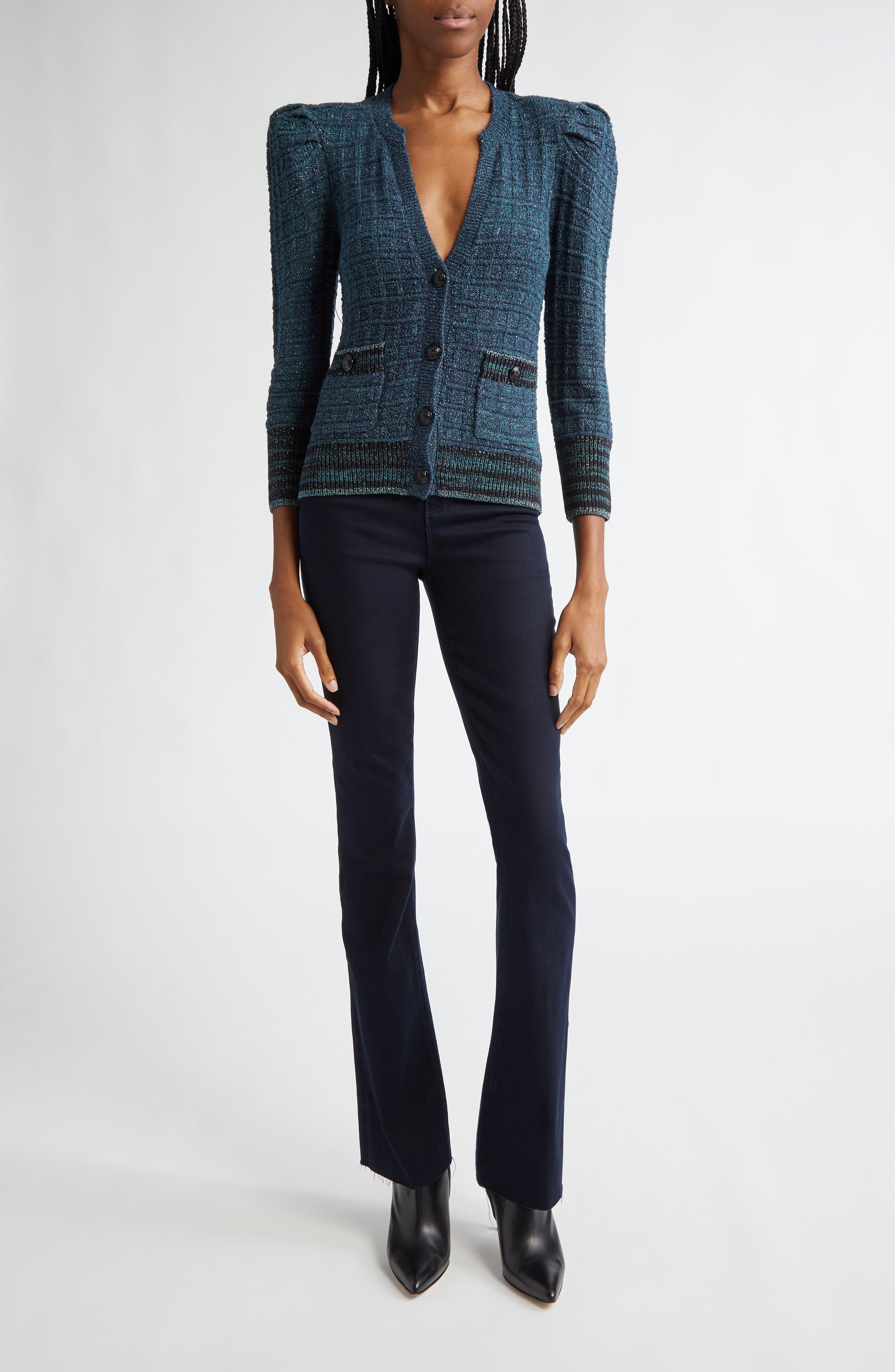 Jenni Puff Shoulder Waffle Stitch Cardigan - image 2