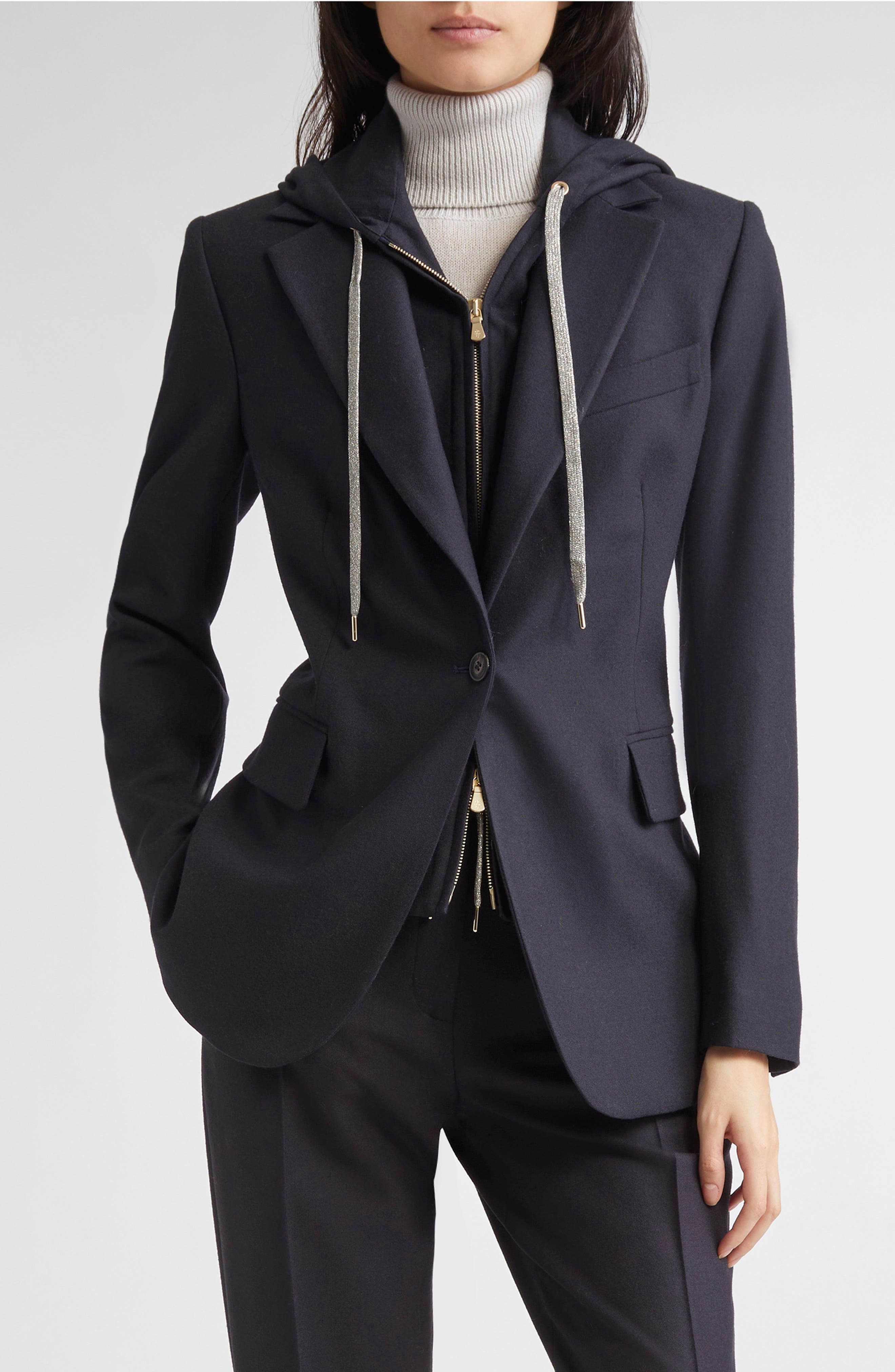 Stretch Wool Blazer with Removable Hooded Bib - image 1