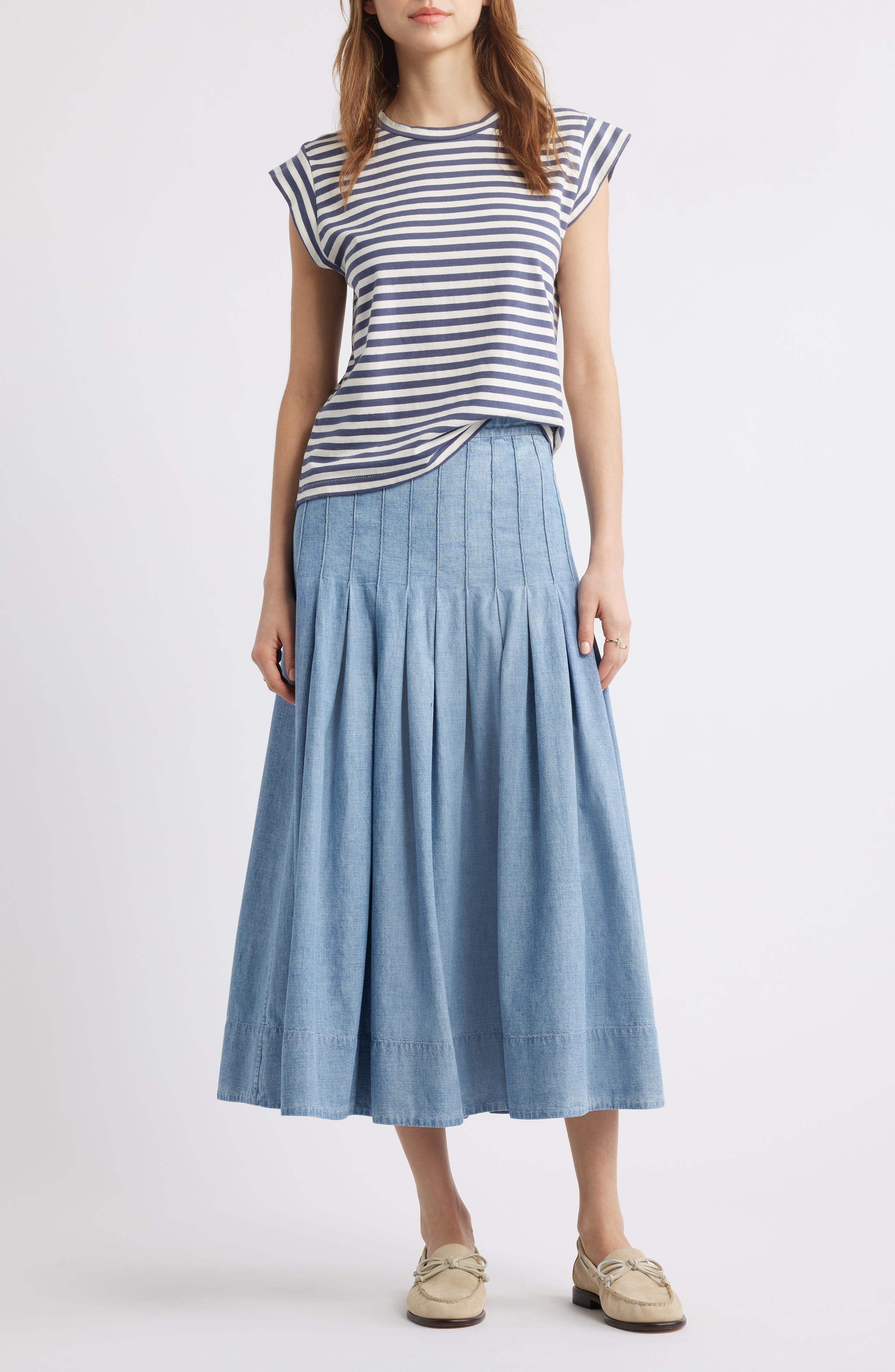 The Rhythm Pleated Chambray Midi Skirt - image 2