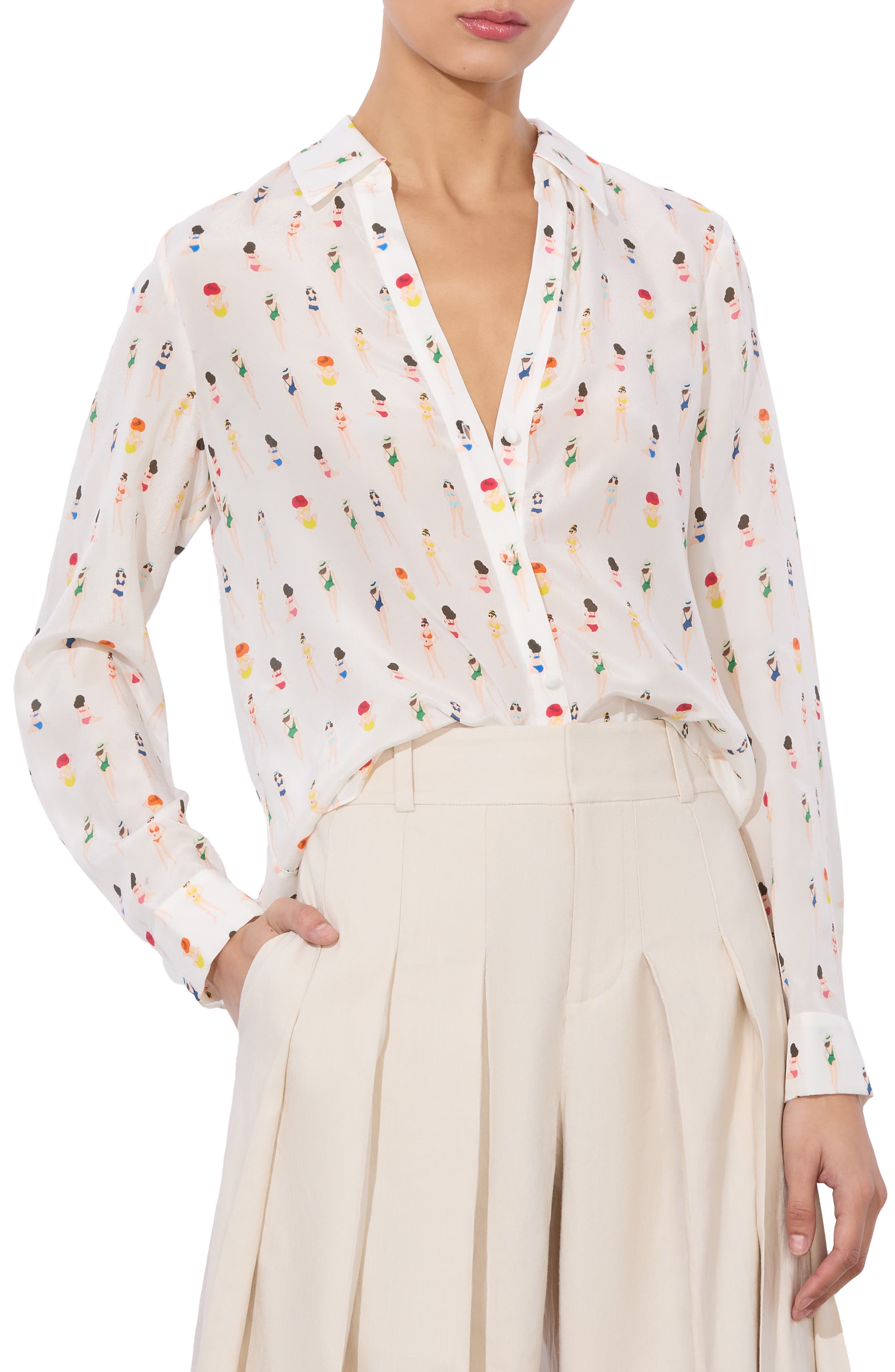 Eloise Sunbather Print Silk Button-Up Shirt - image 1