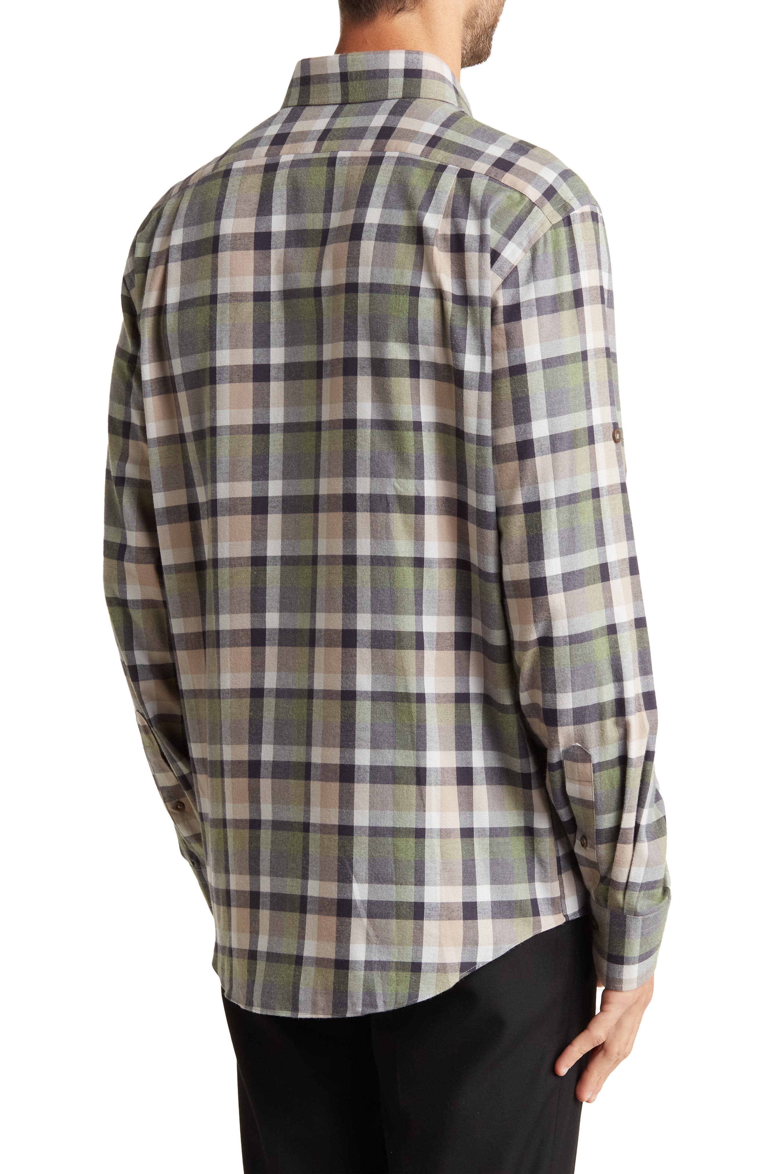 Check Print Trim Fit Long Sleeve Cotton Flannel Button-Up Shirt - image 2