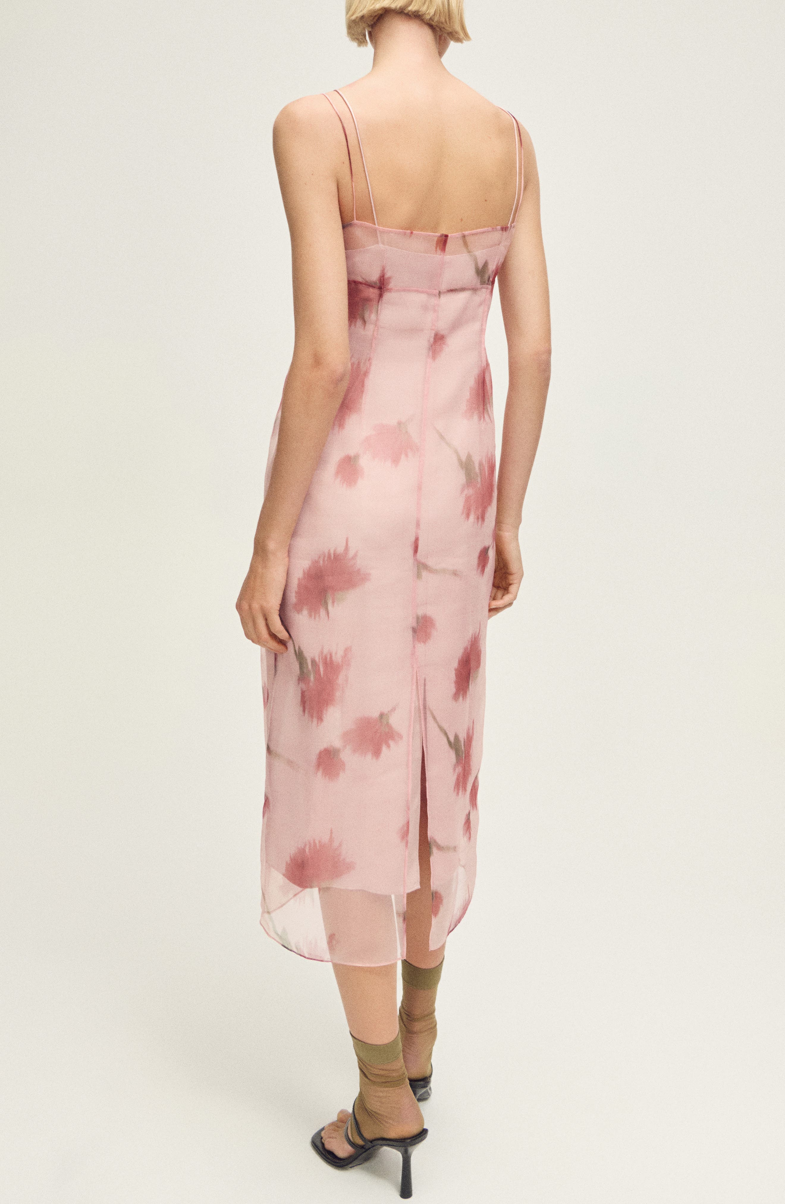 Floral Print Chiffon Overlay Midi Dress - image 2