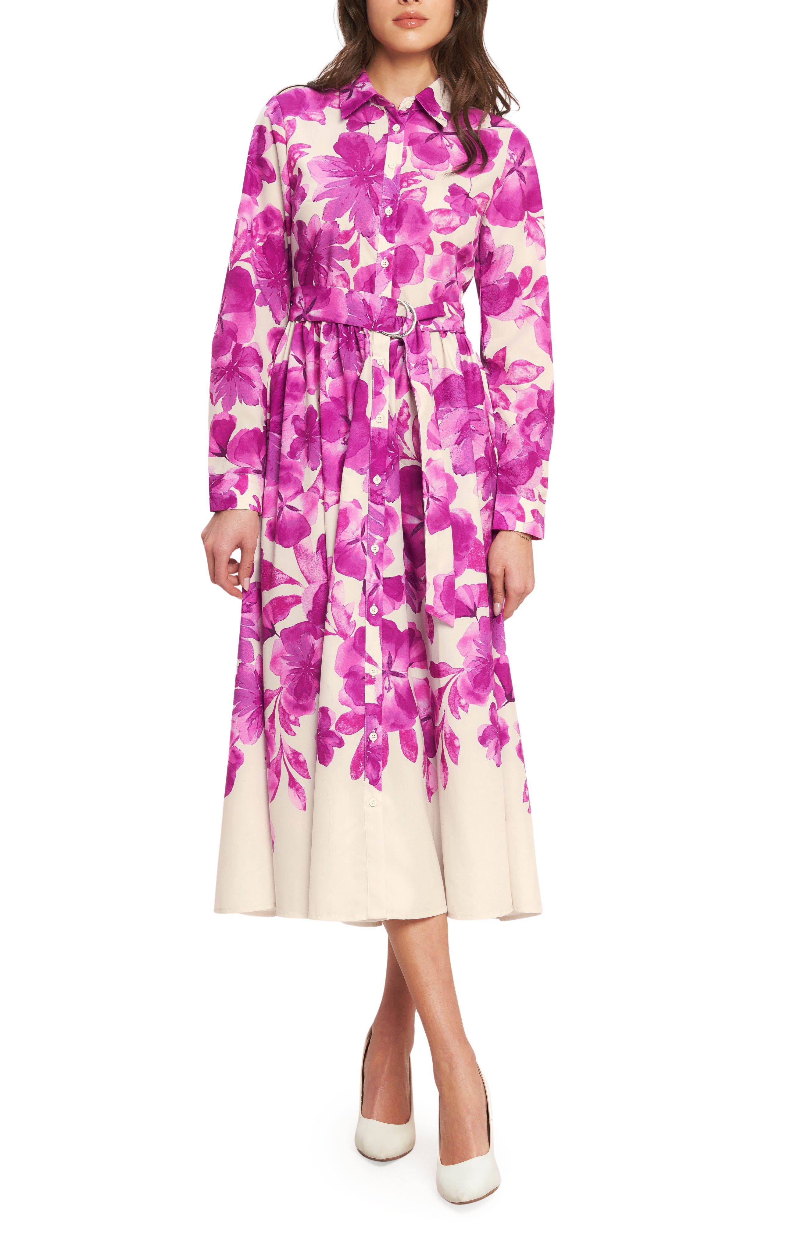 Floral Long Sleeve Midi Shirtdress - image 1