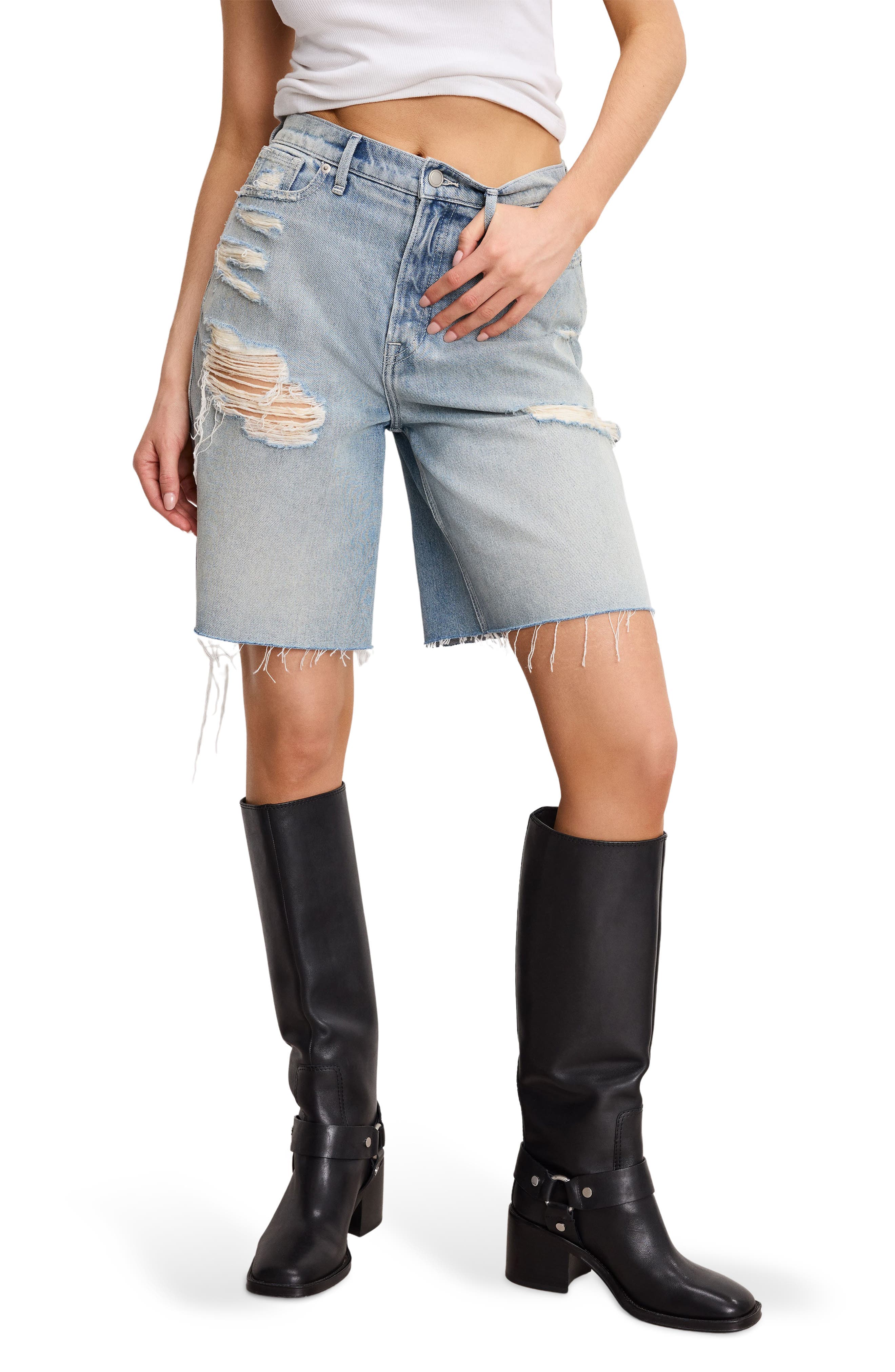 Good Extreme High Waist Denim Barrel Shorts - image 1