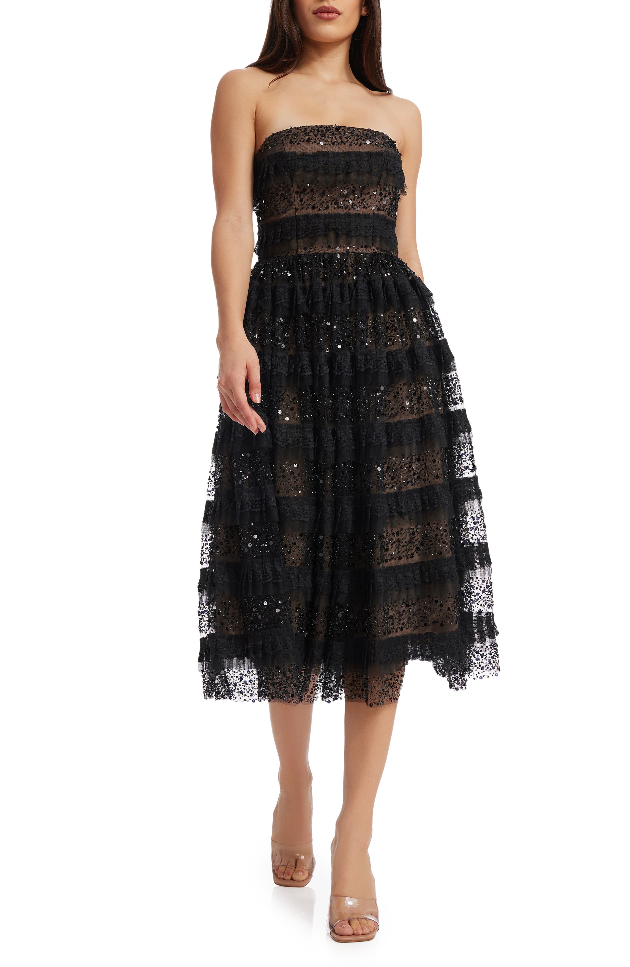 Ruby Embellished Ruffle Strapless Cocktail Dress - image 1