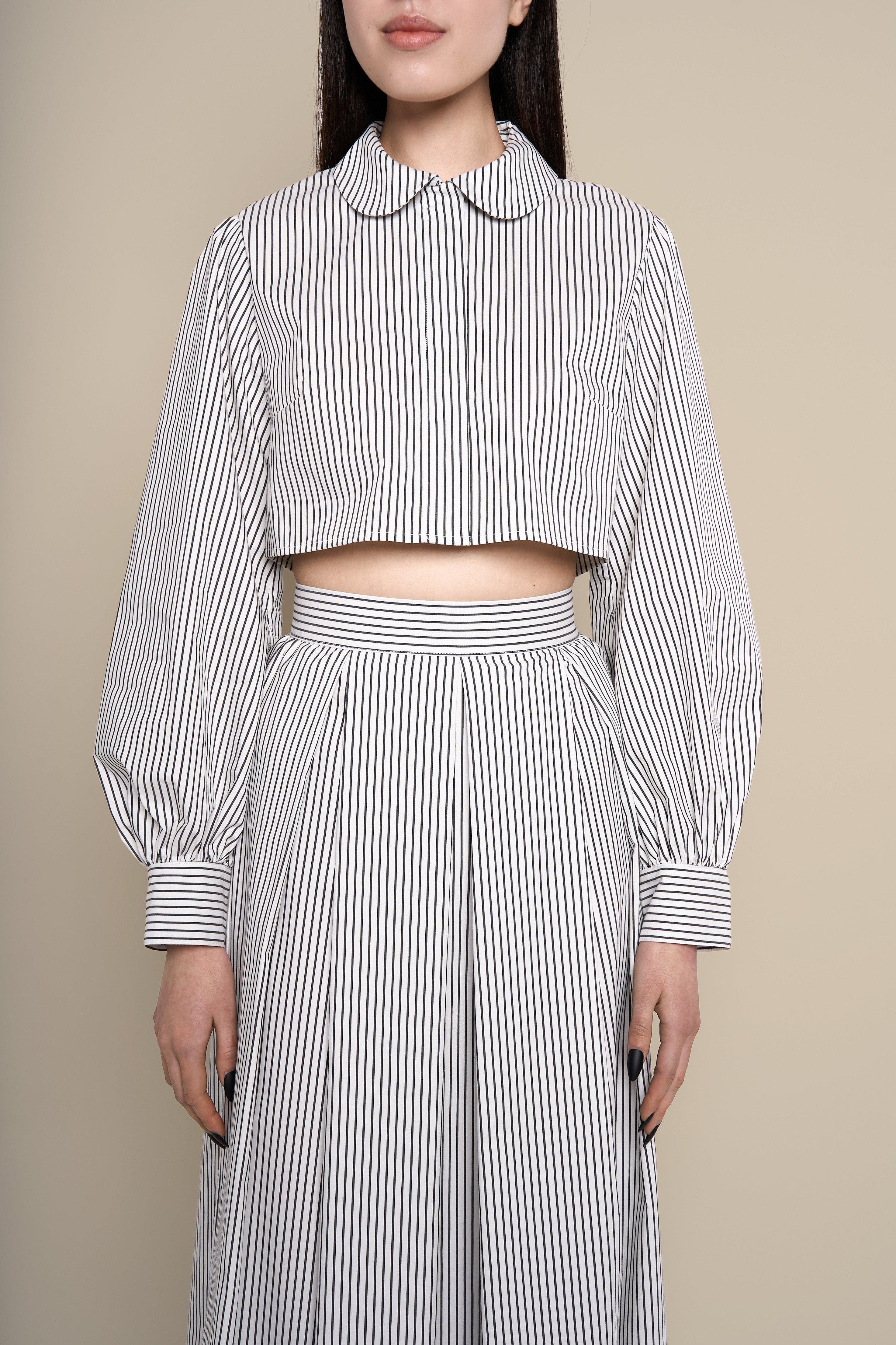 Dolores Striped Peter Pan Collar Cropped Top - image 2