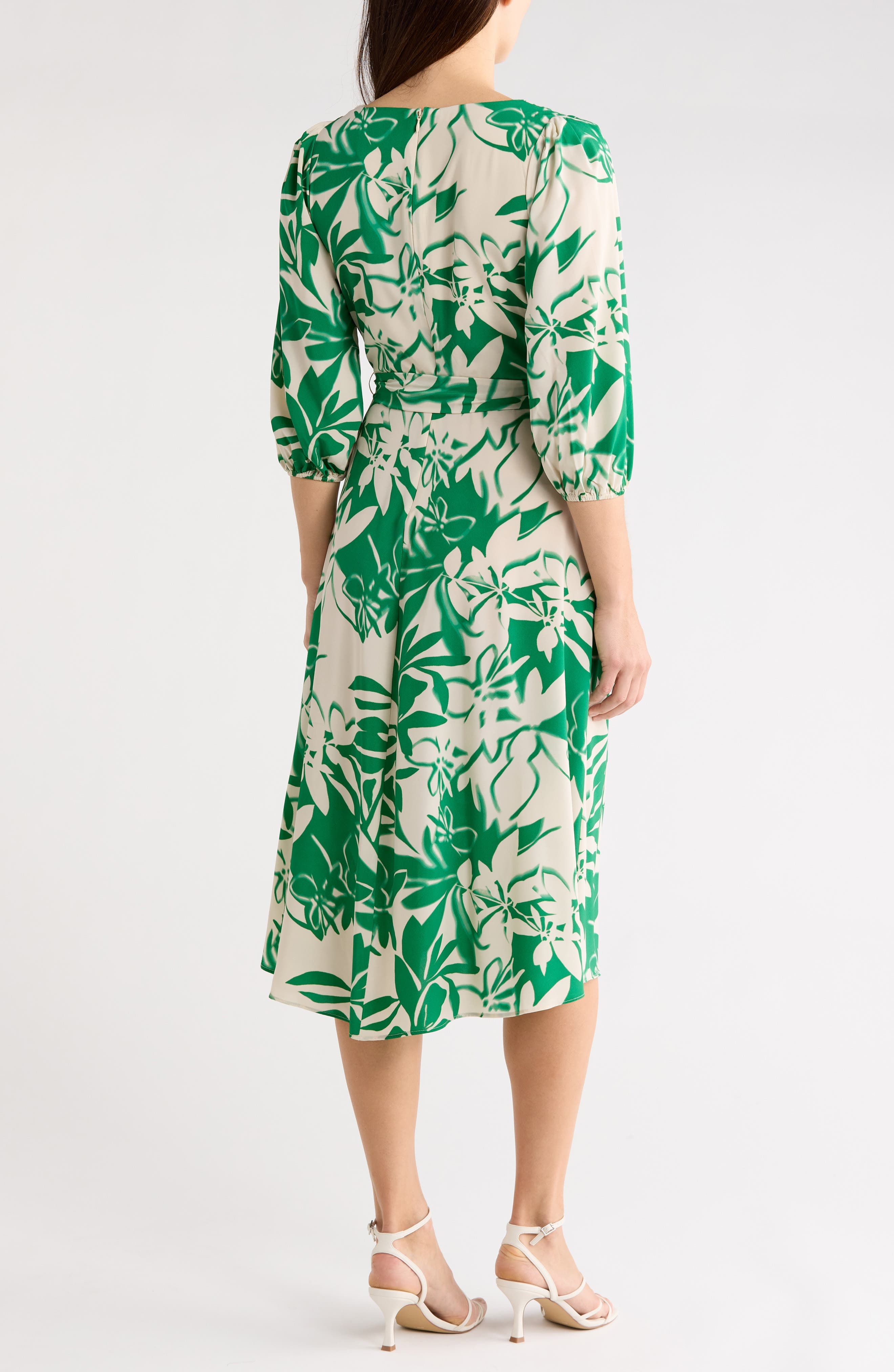 Balloon Sleeve Faux Wrap Midi Dress - image 2