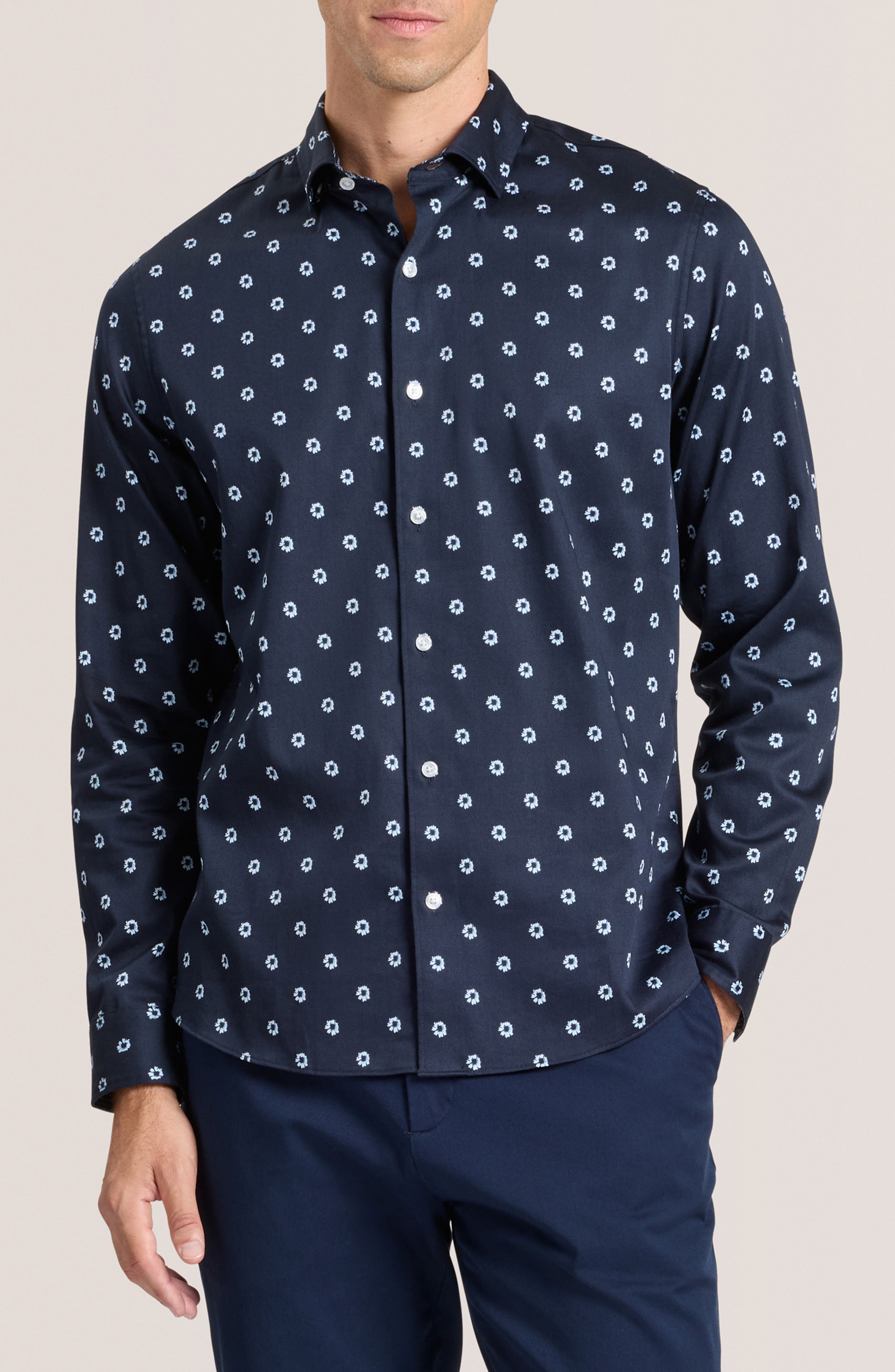 Soren Daisy Print Stretch Cotton Dress Shirt - image 1