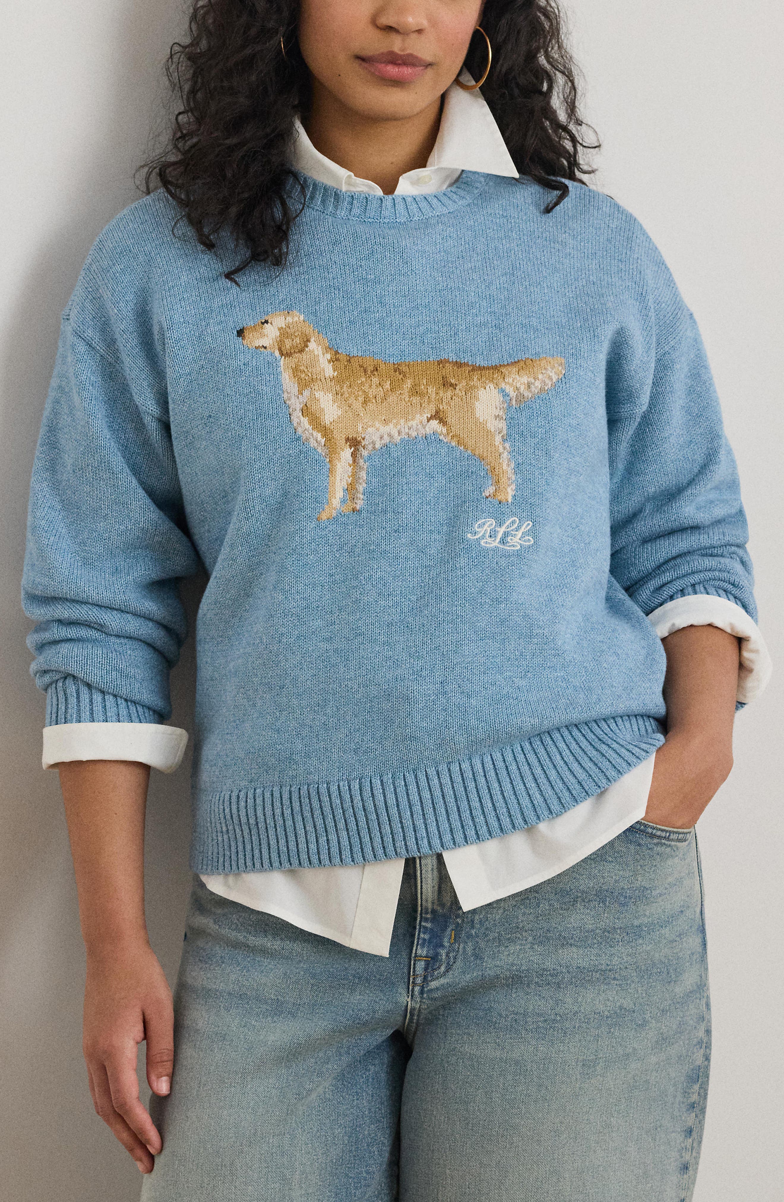Golden Retriever Intarsia Cotton Sweater - image 2