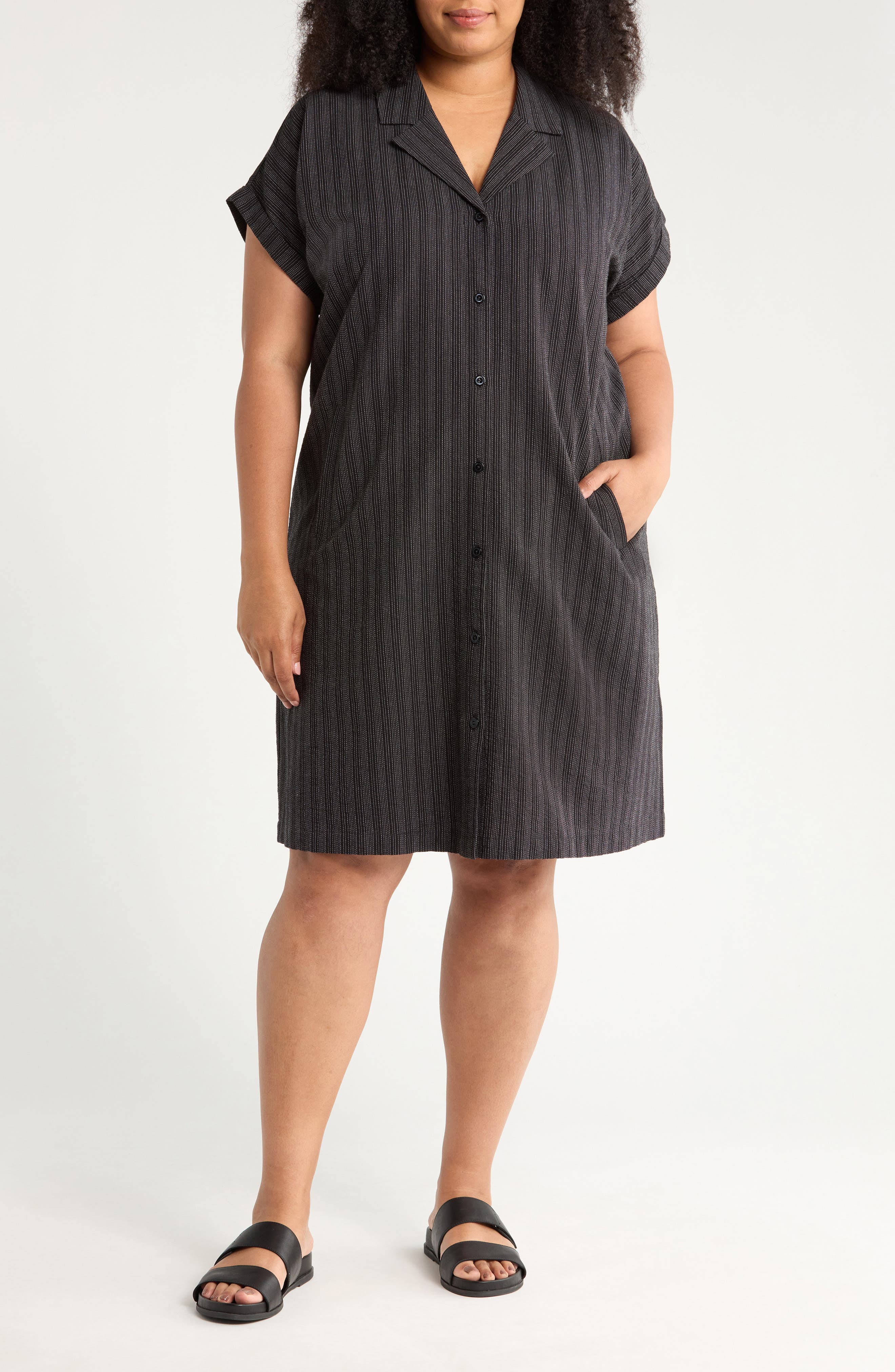 Notch Collar Organic Cotton Blend Shirtdress - image 1