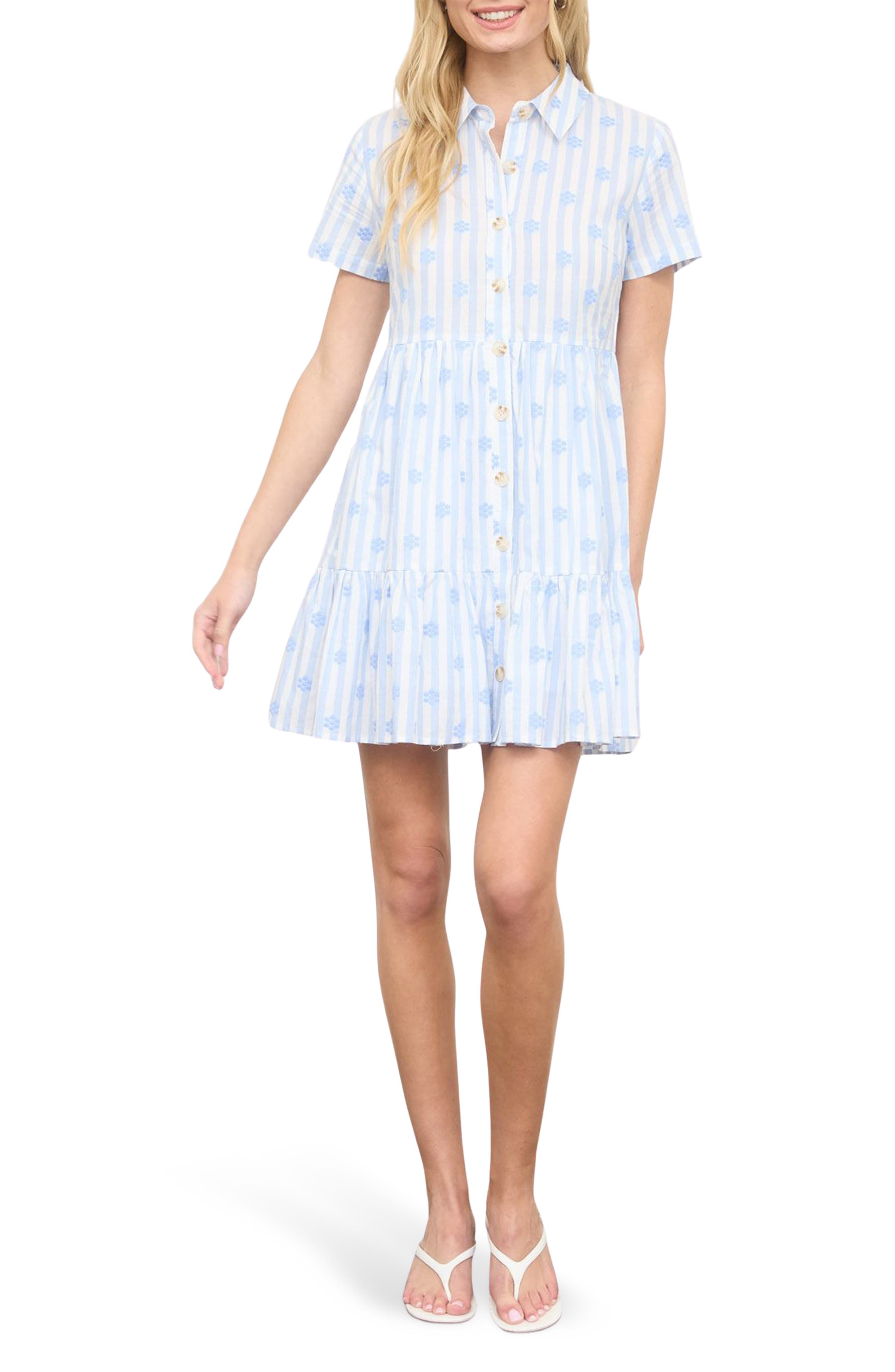 Floral Stripe Short Sleeve Cotton Shirtdress - image 5