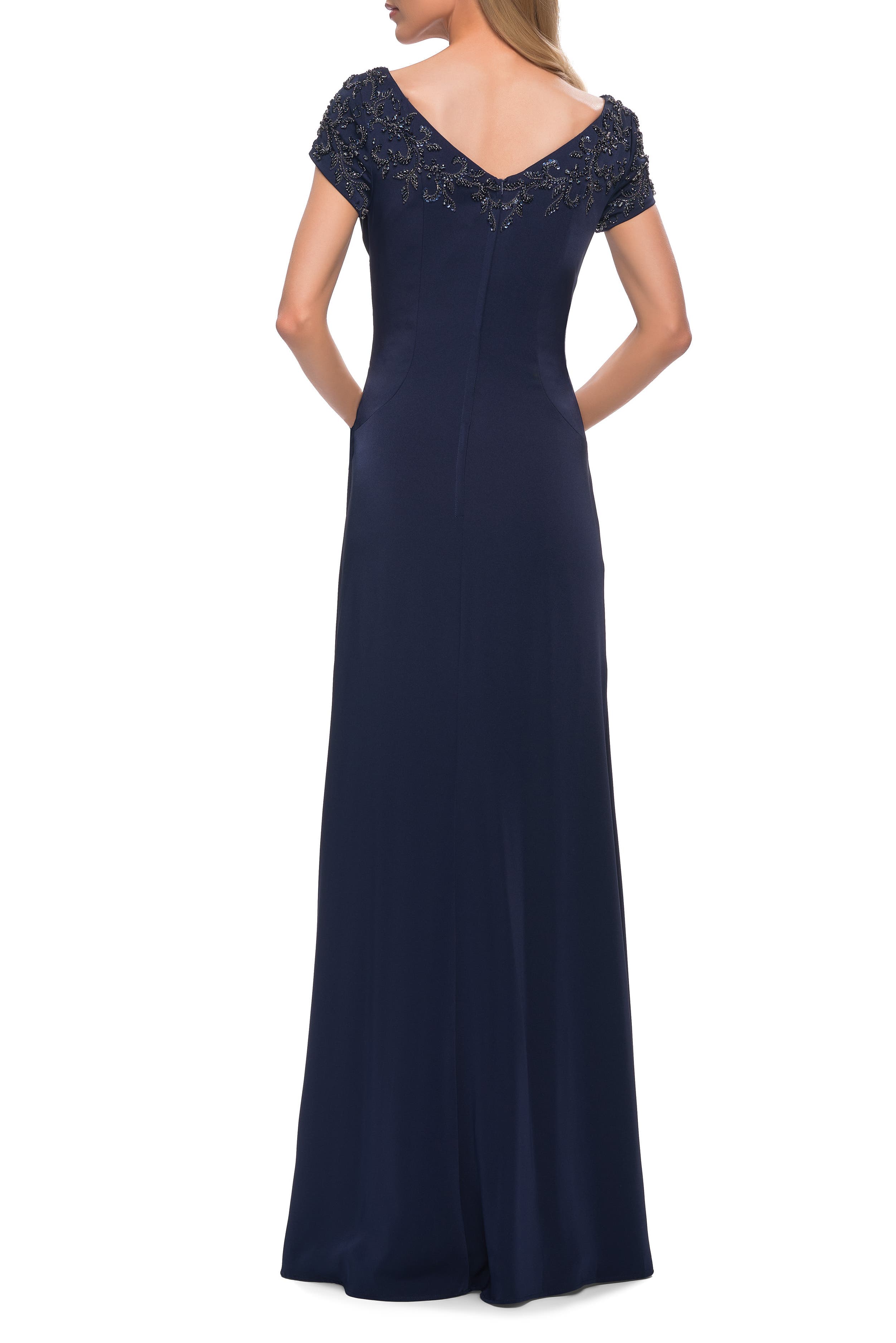 Short Sleeve Evening Dress with Beaded Neckline - image 4