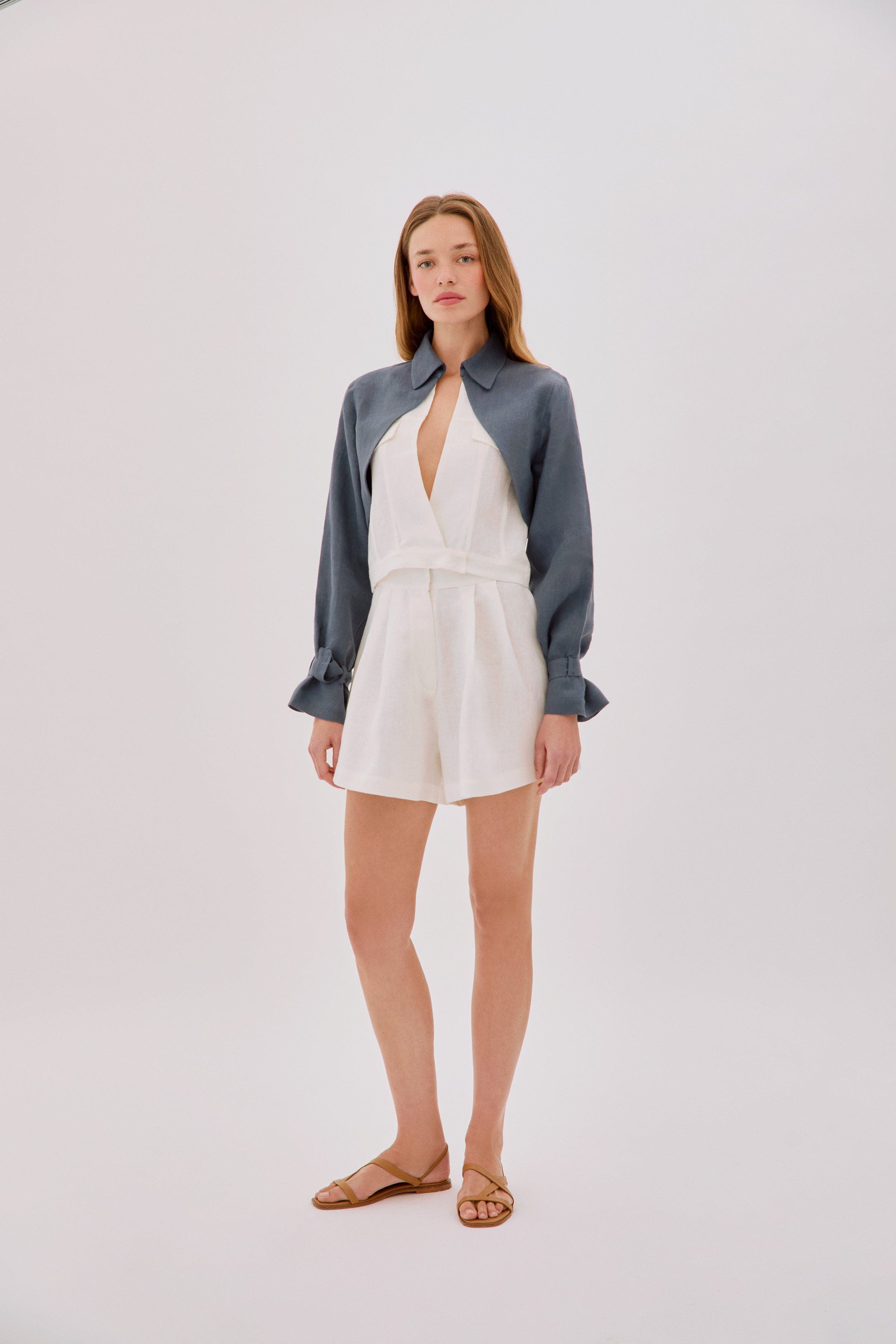 Claudia Linen Flare Shorts - image 1