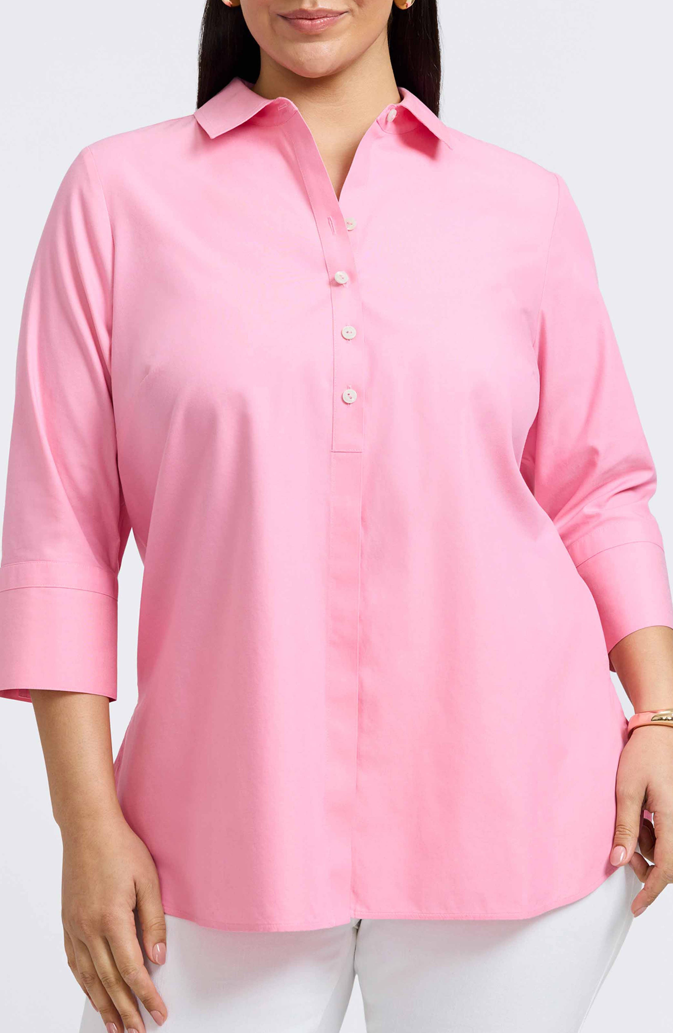Madison Non-Iron Three-Quarter Sleeve Cotton Button-Up Shirt - image 5