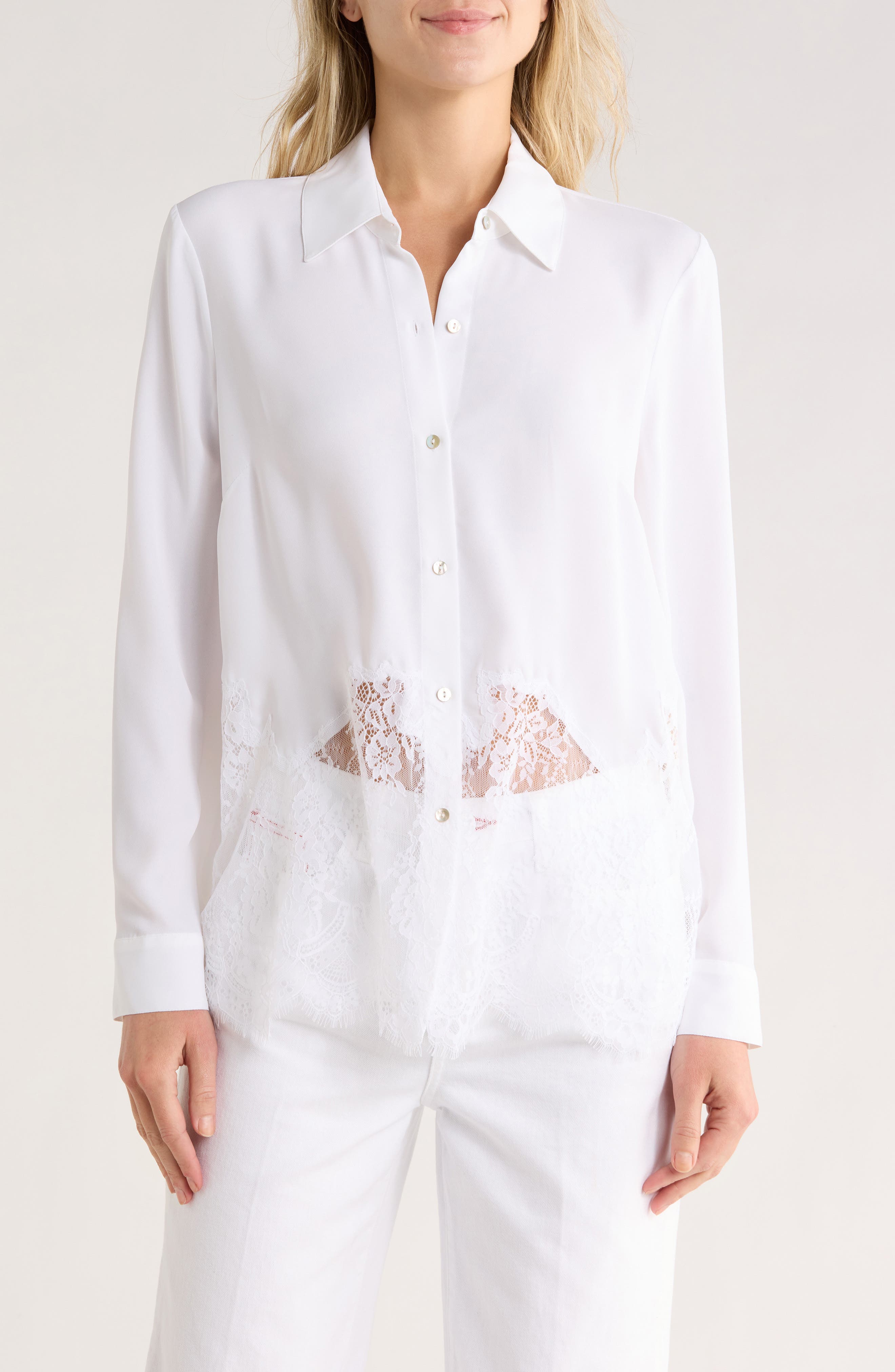 Adalee Lace Trim Button-Up Shirt - image 1