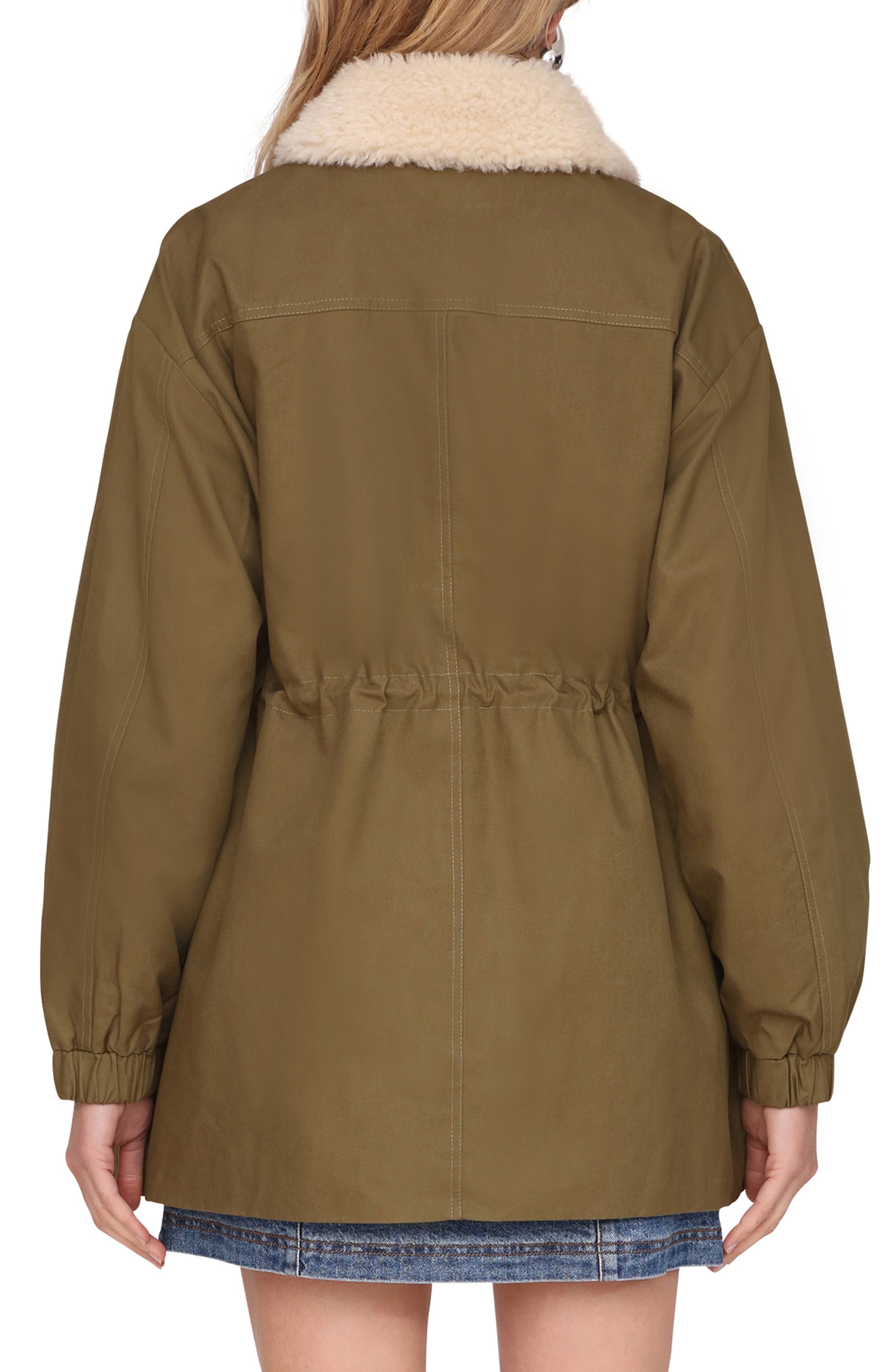 Cinched Cotton Jacket with Faux Shearling Collar - image 2