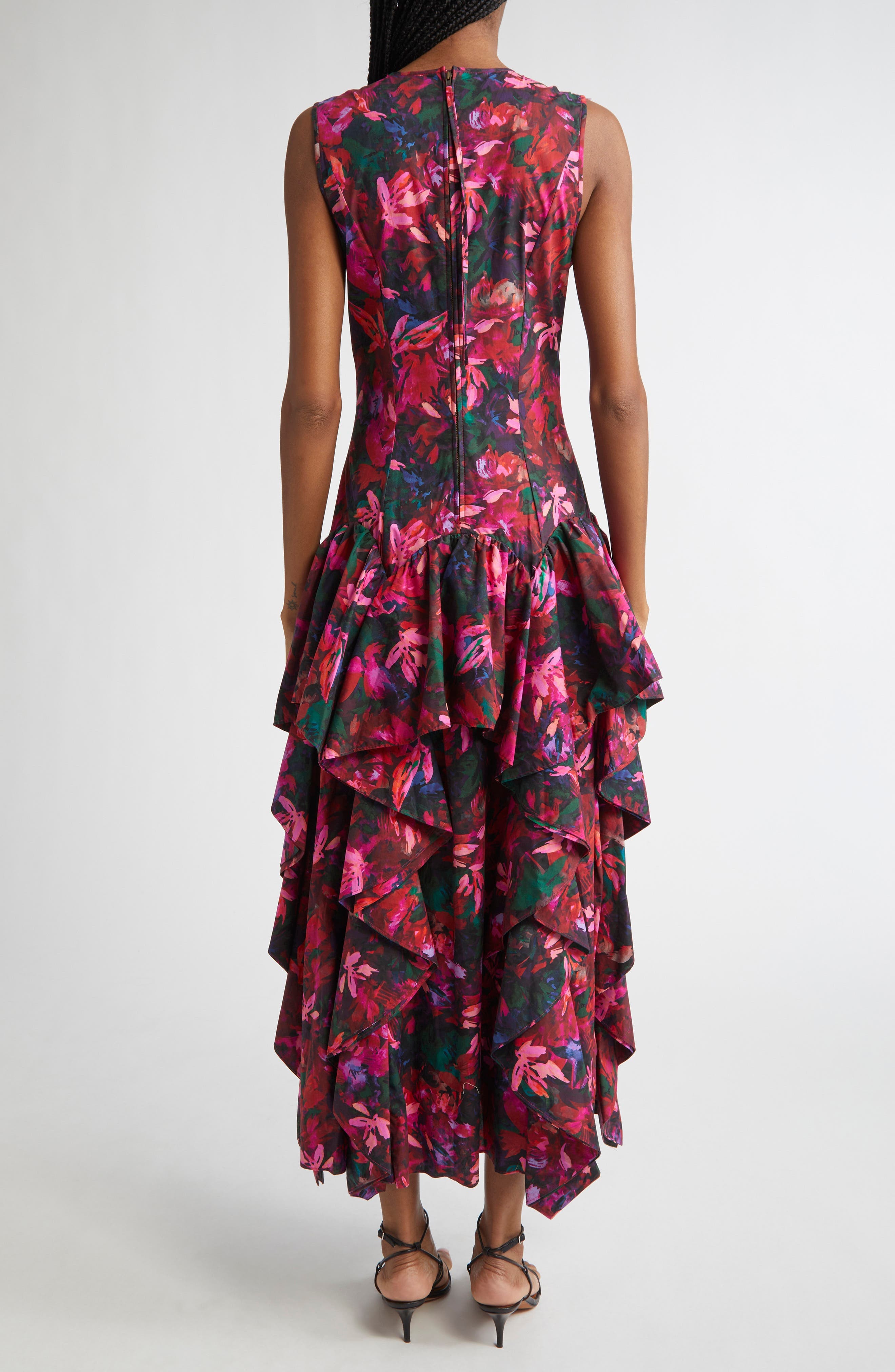 Mural Floral Ruffle Detail Cotton Dress - image 2