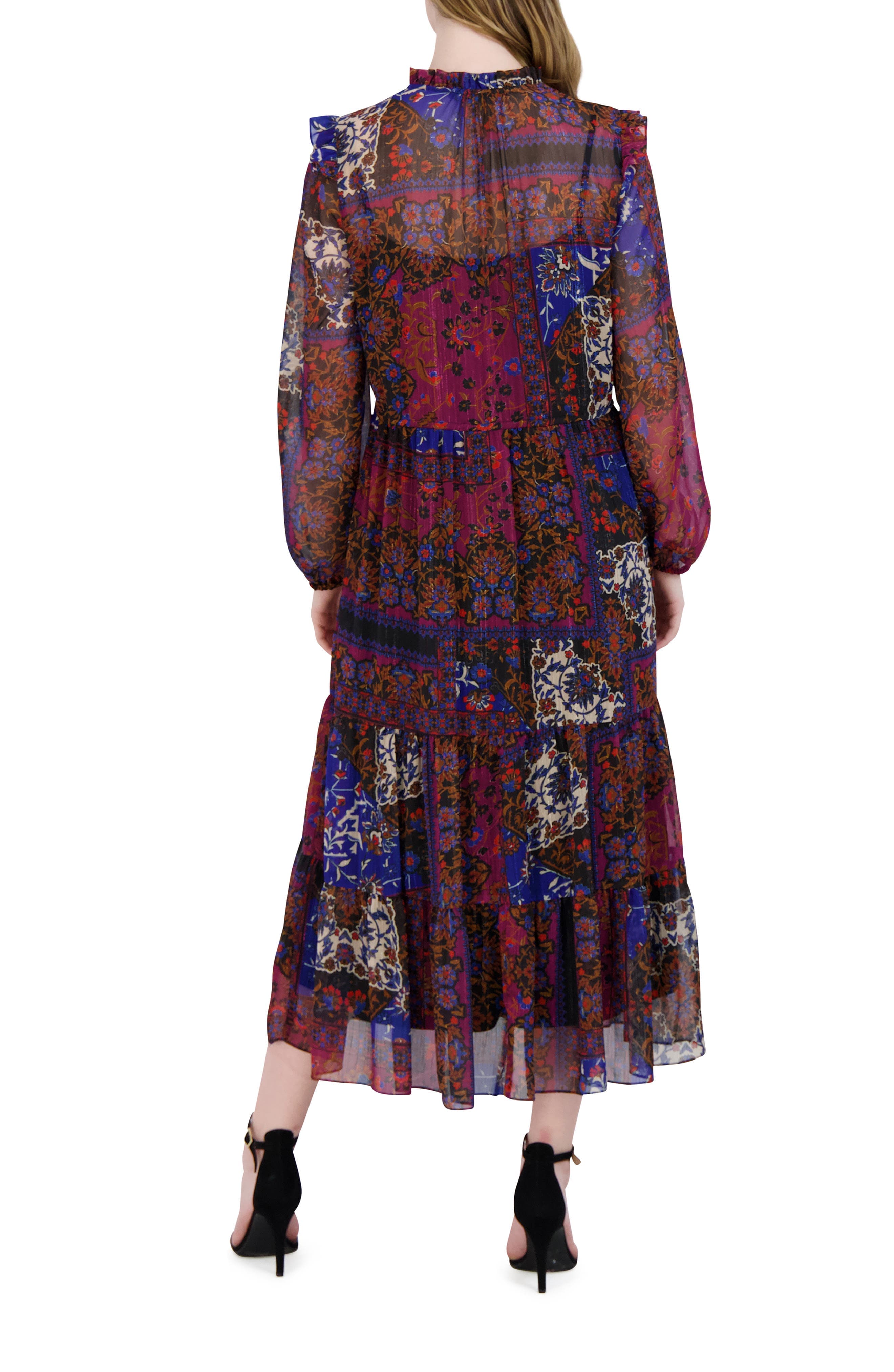 Floral Print Long Sleeve Drawstring Waist Midi Dress - image 2