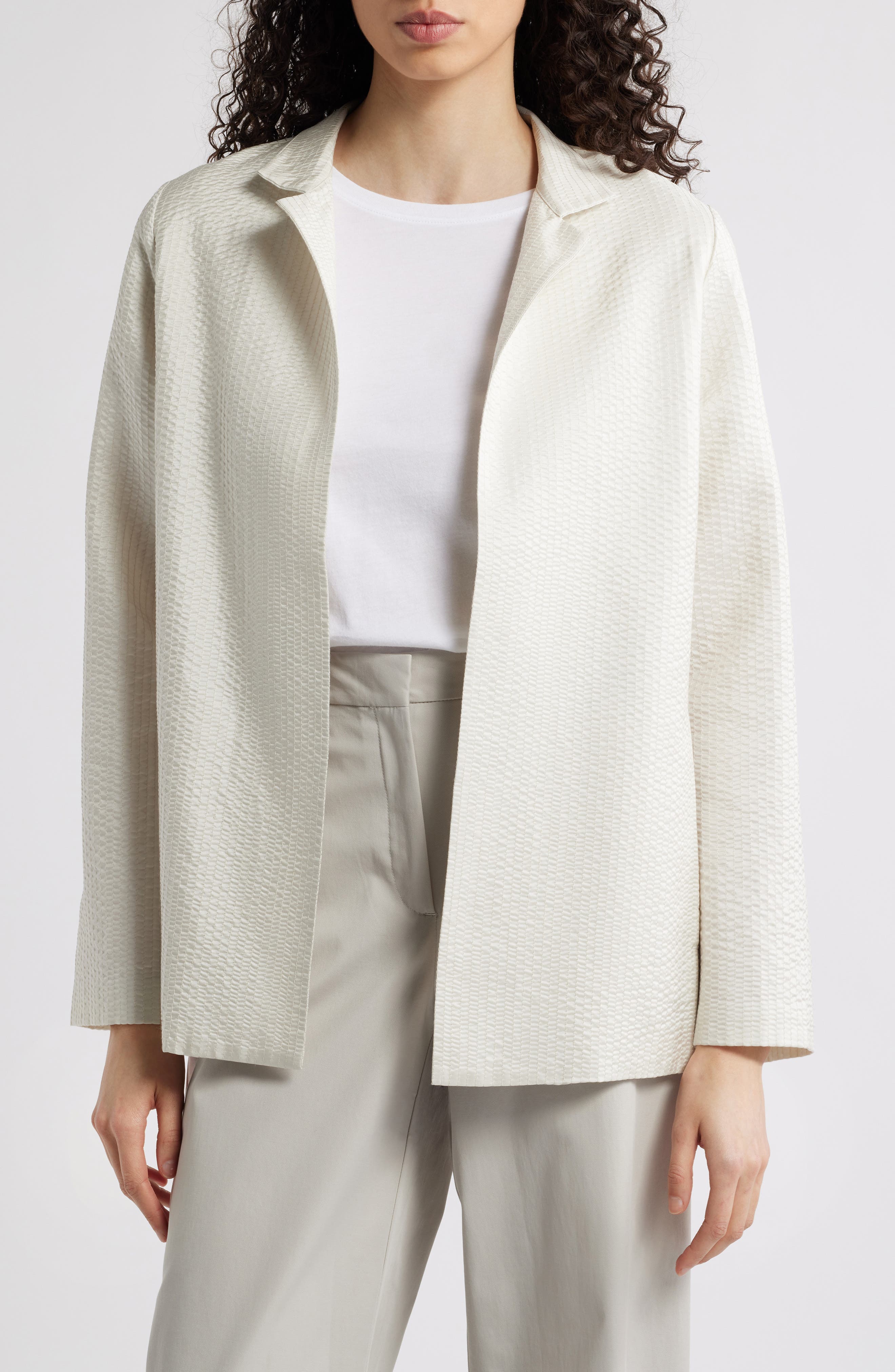 Stand Collar Open Front Silk Jacket - image 1