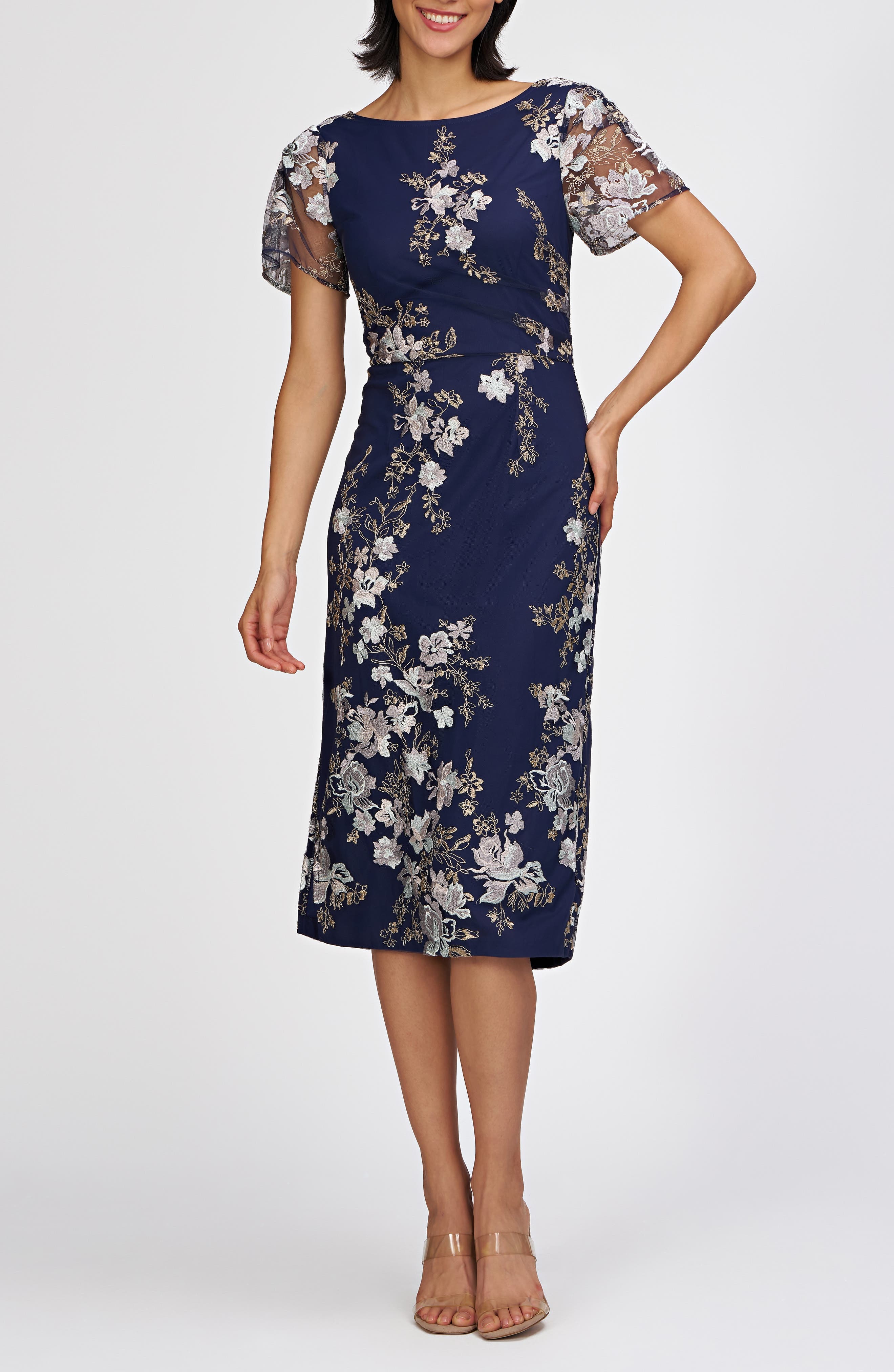 Esmerelda Embroidered Cocktail Midi Dress - image 1