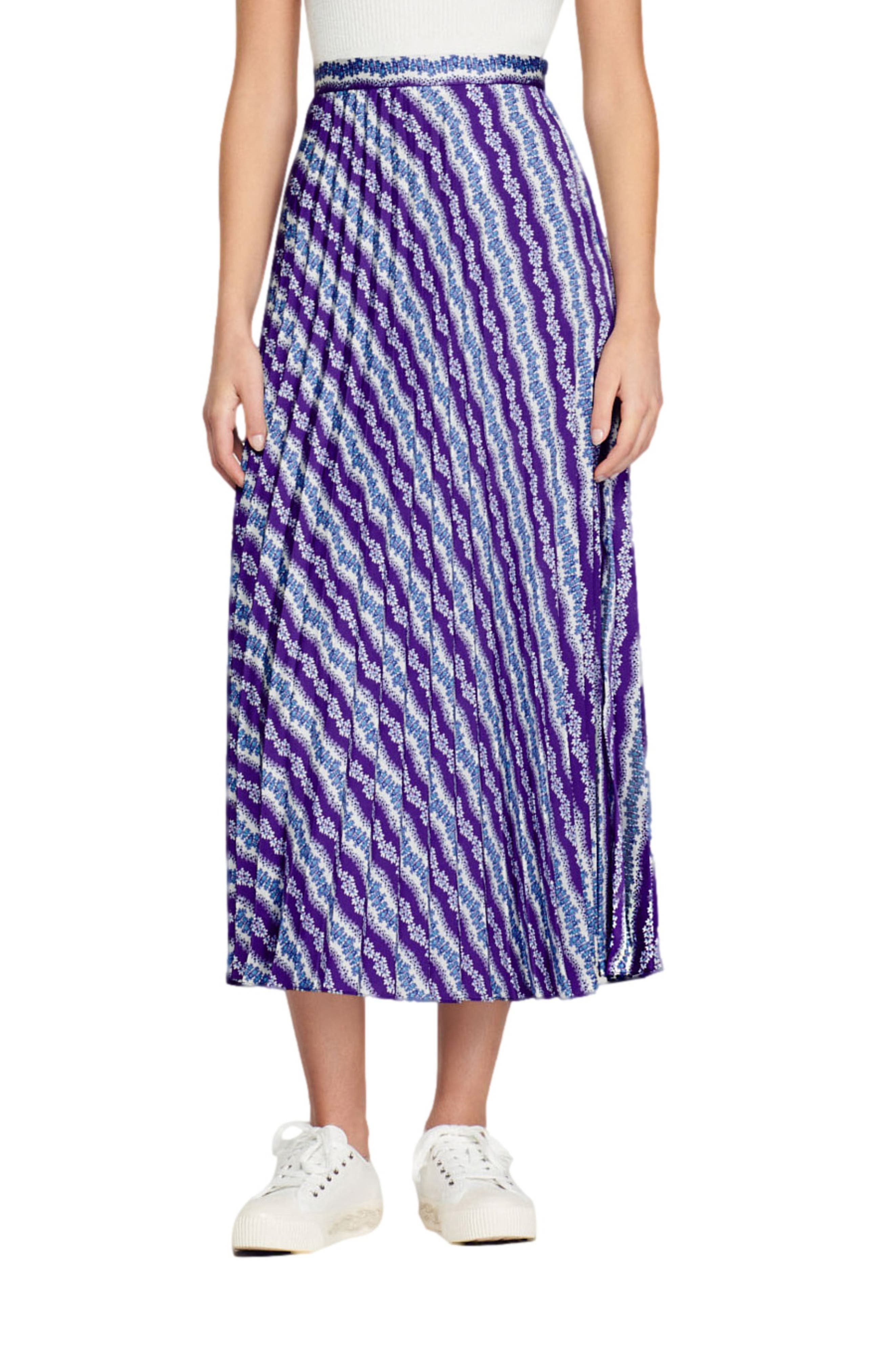 Perona Stripe Pleat A-Line Skirt - image 1