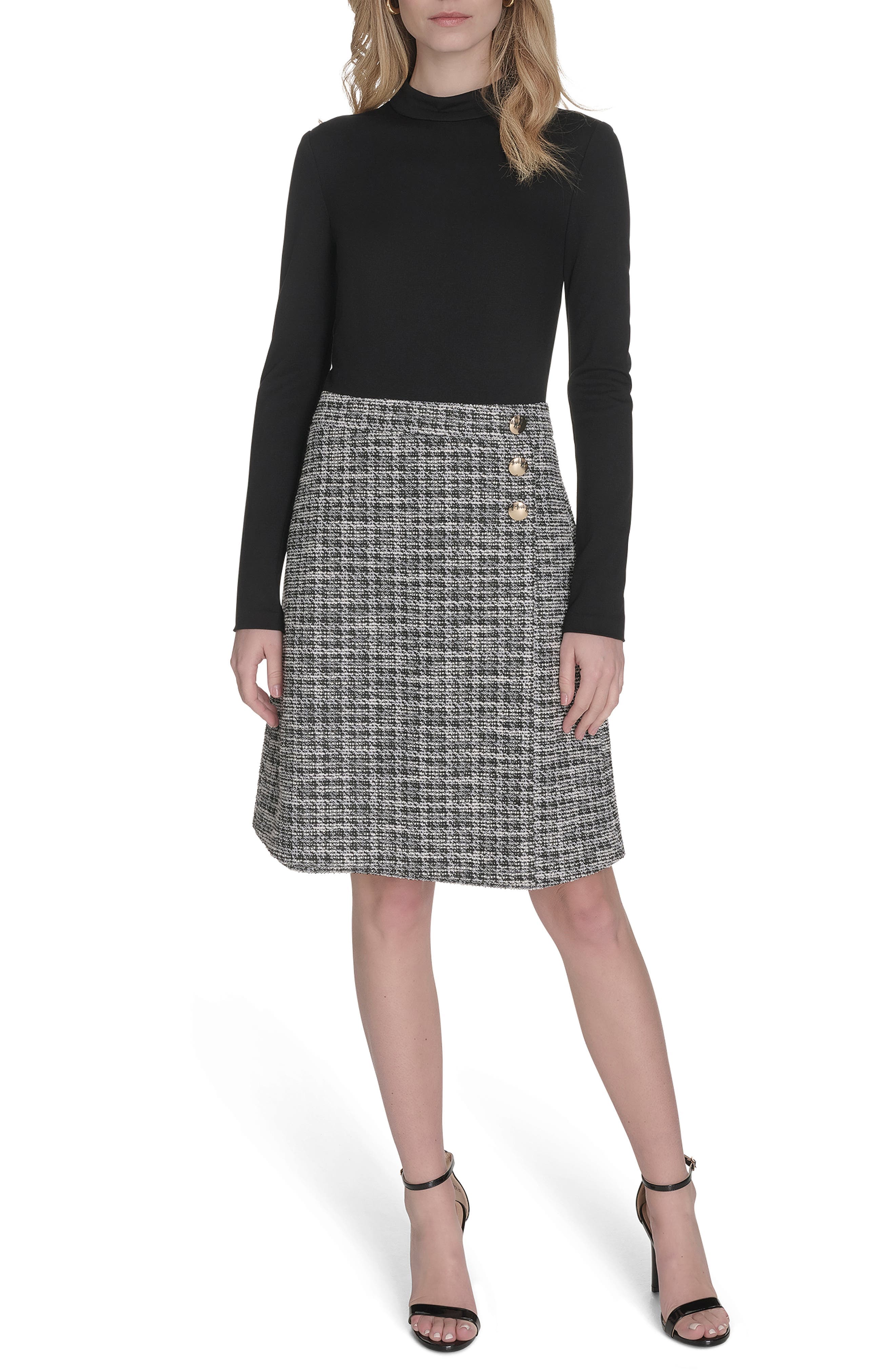 Mock Neck Long Sleeve Mixed Media Dress - image 1