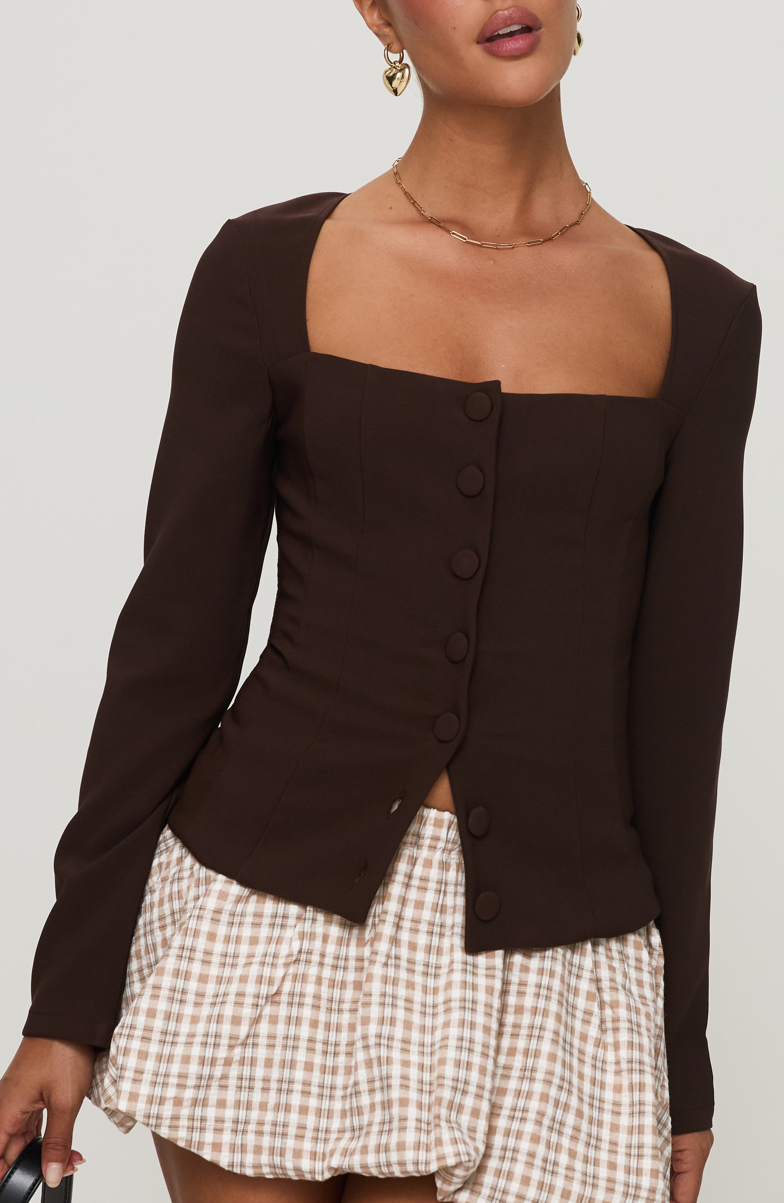 Gaskin Square Neck Button-Up Top - image 1