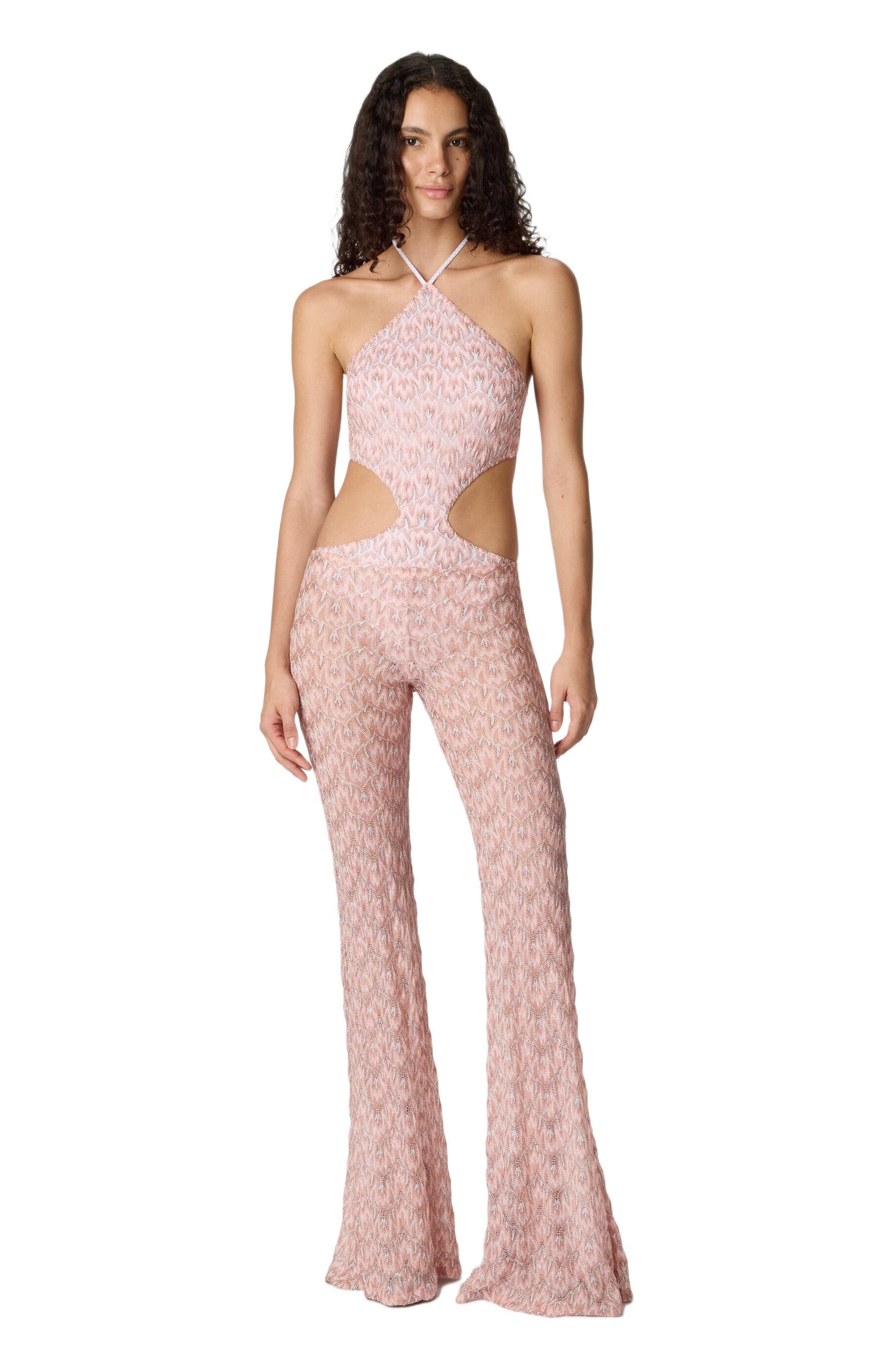 Flared Trousers In Lame Viscose With Foliage Pattern - image 1