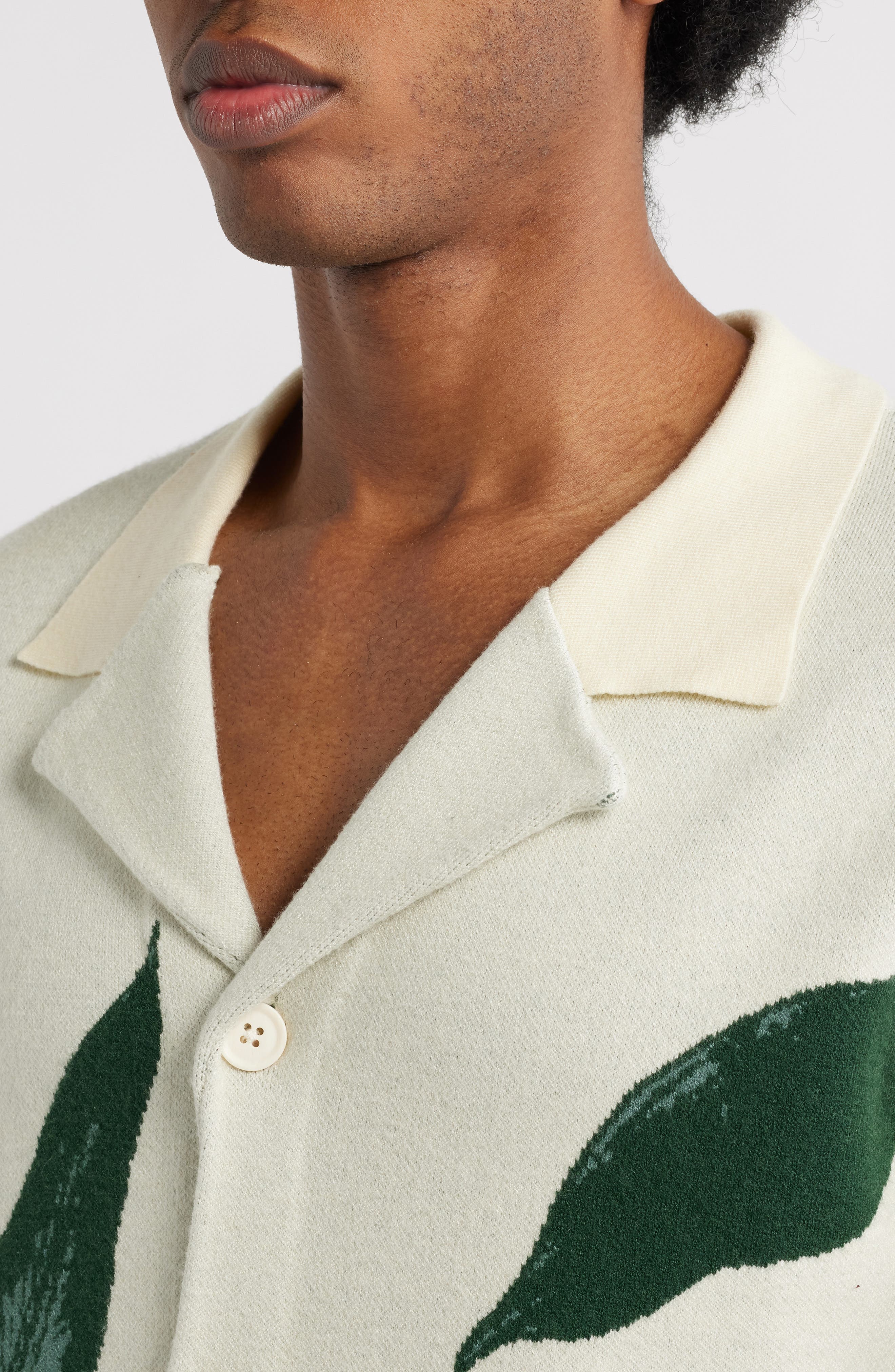 Jungle Jacquard Short Sleeve Knit Button-Up Shirt - image 2