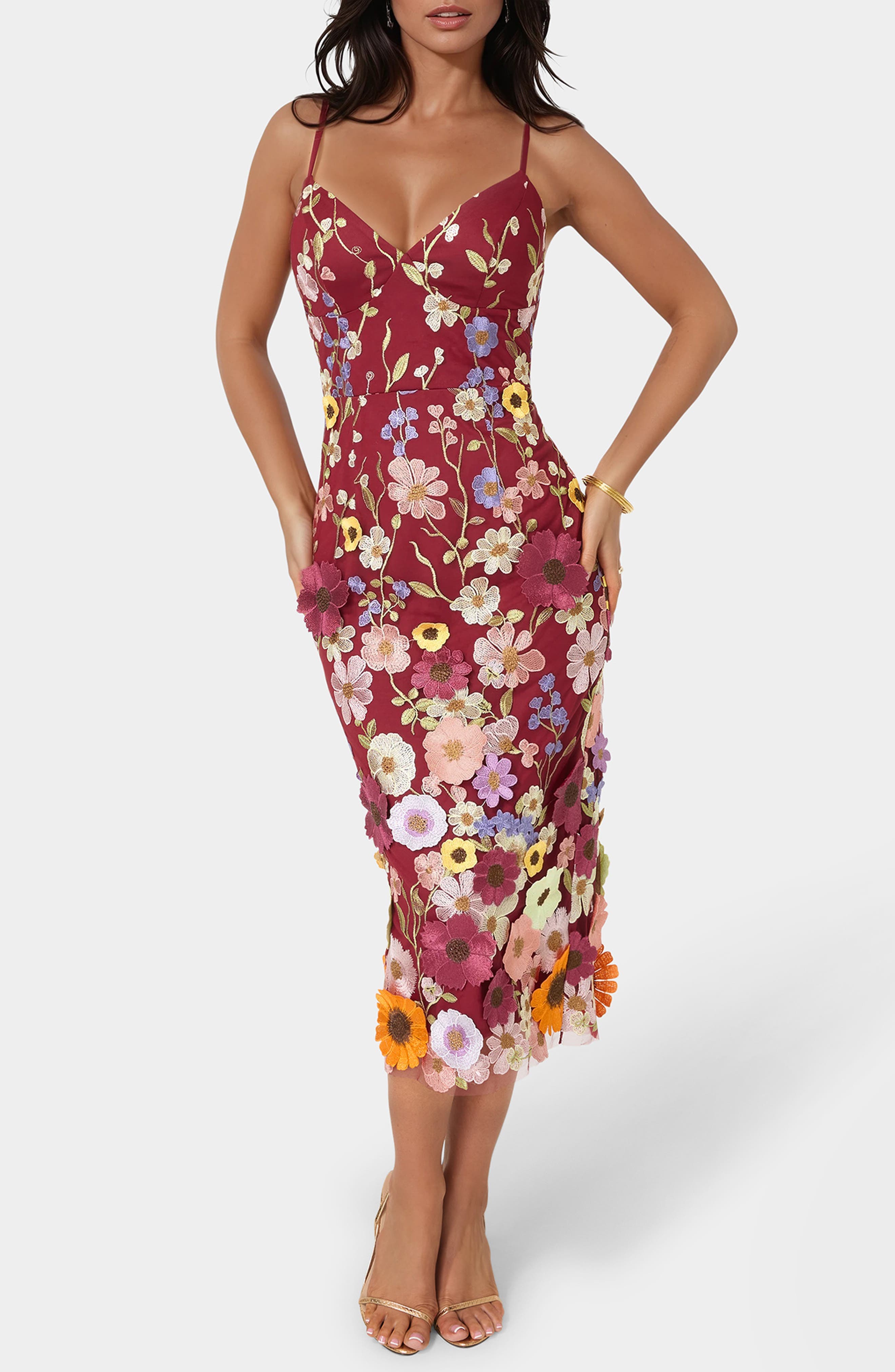 3D Flower Embroidered Midi Dress - image 1