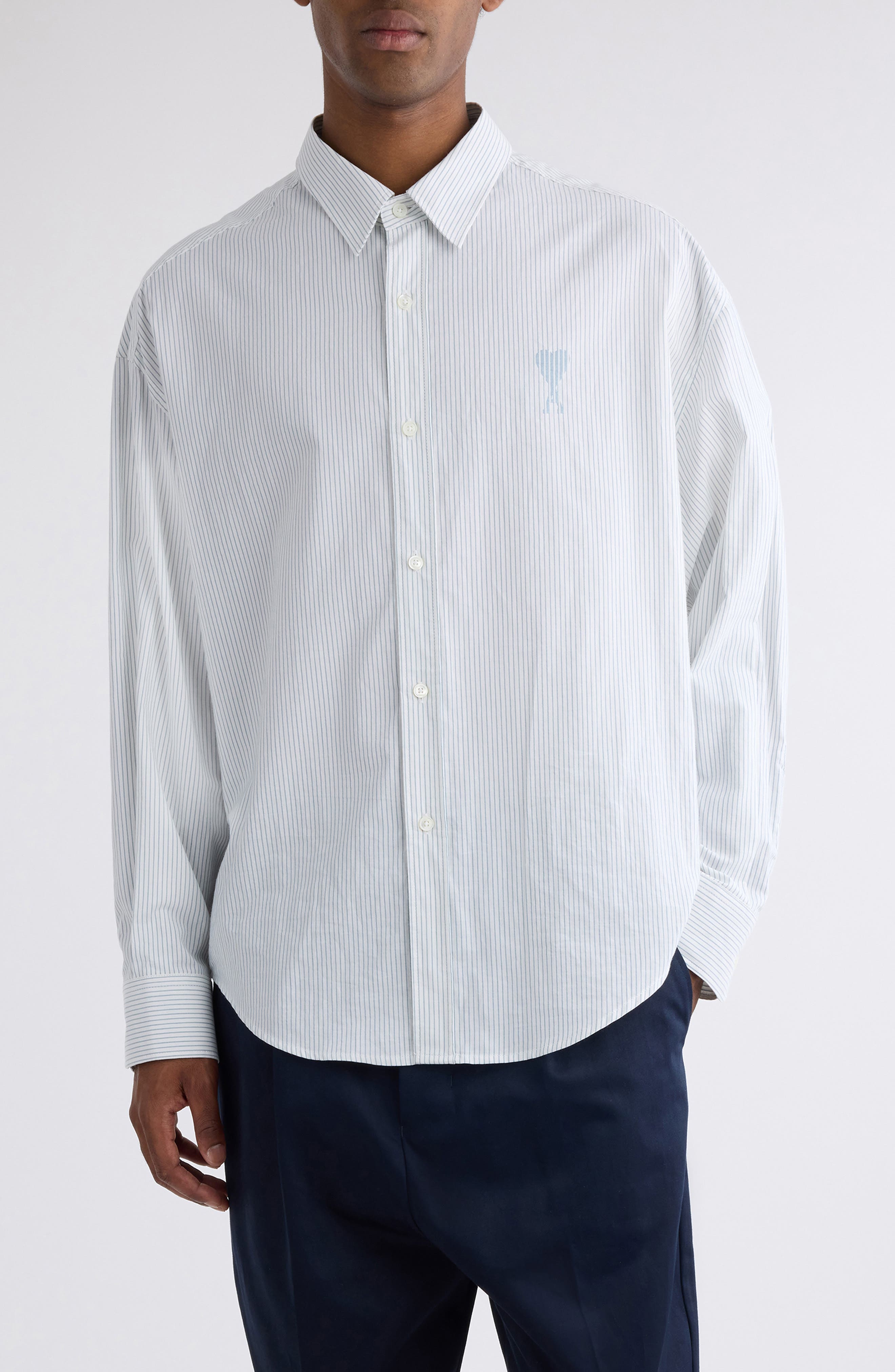 Boxy Fit Ami de Coeur Stripe Cotton Poplin Button-Up Shirt - image 1