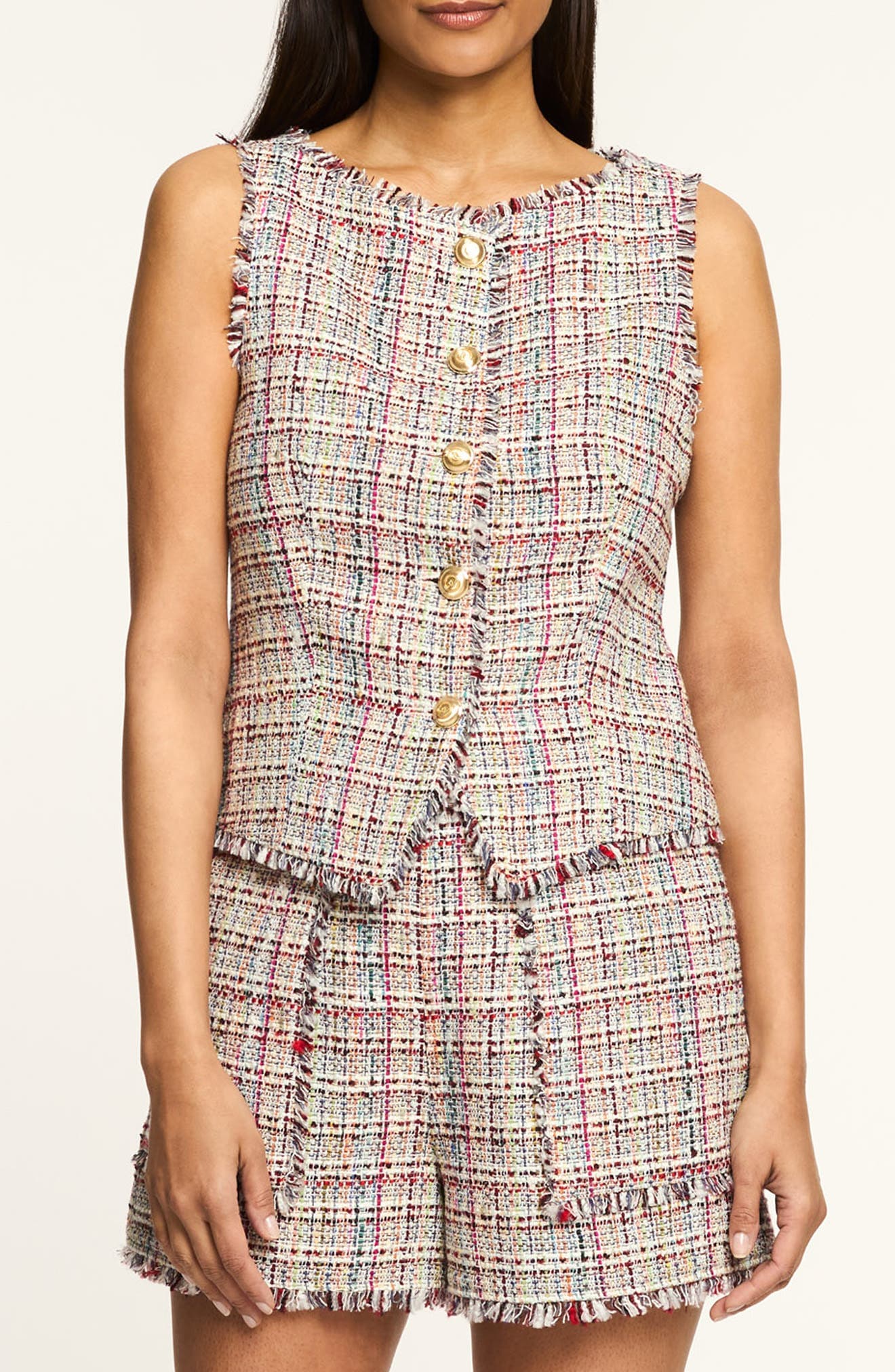 Camen Wildflower Fringe Trim Tweed Vest - image 1