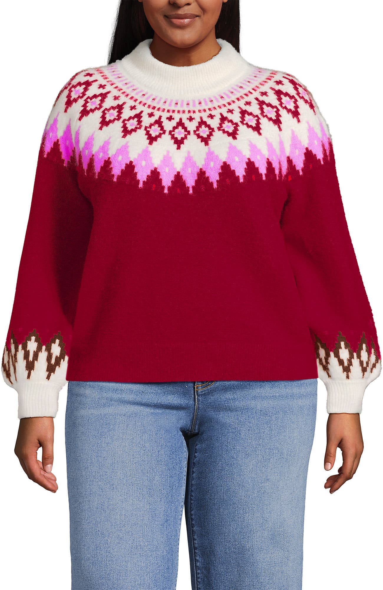 Plus Size Fuzzy Turtleneck Lantern Sleeve Sweater - image 3