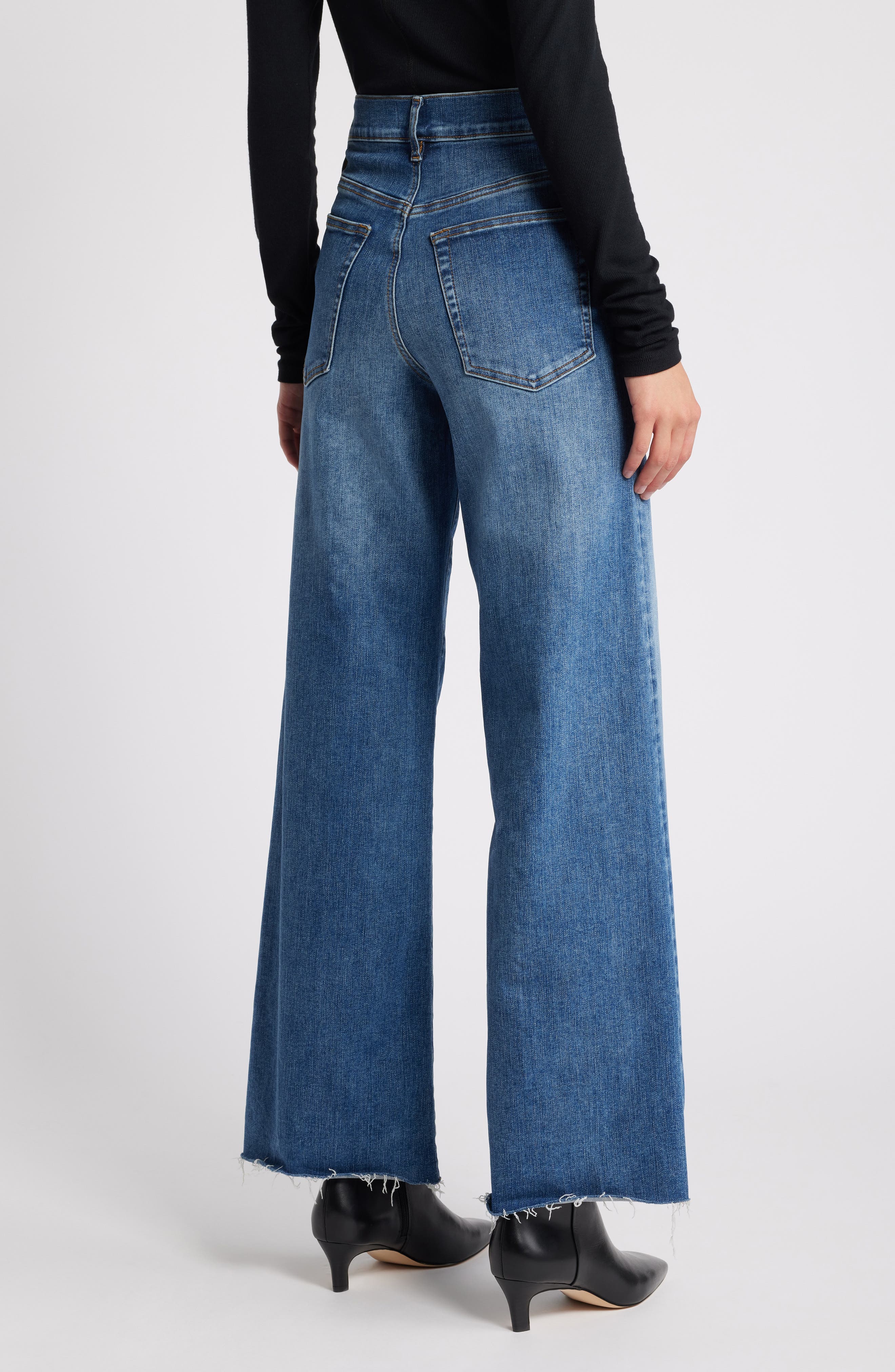 Le Slim Raw Fray Hem Palazzo Jeans - image 2