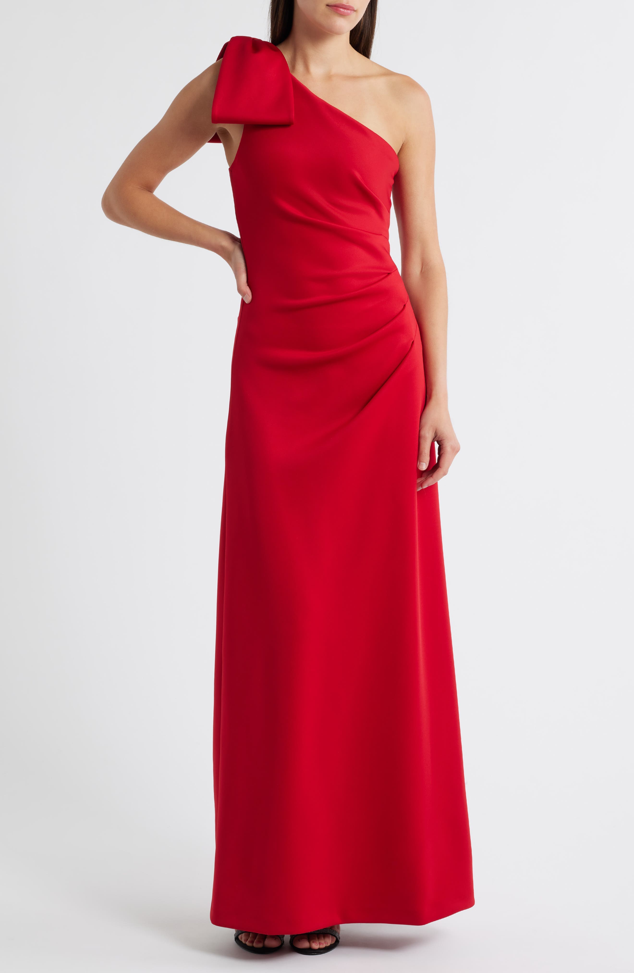 Zyra Bow Shoulder Ruched Gown - image 1