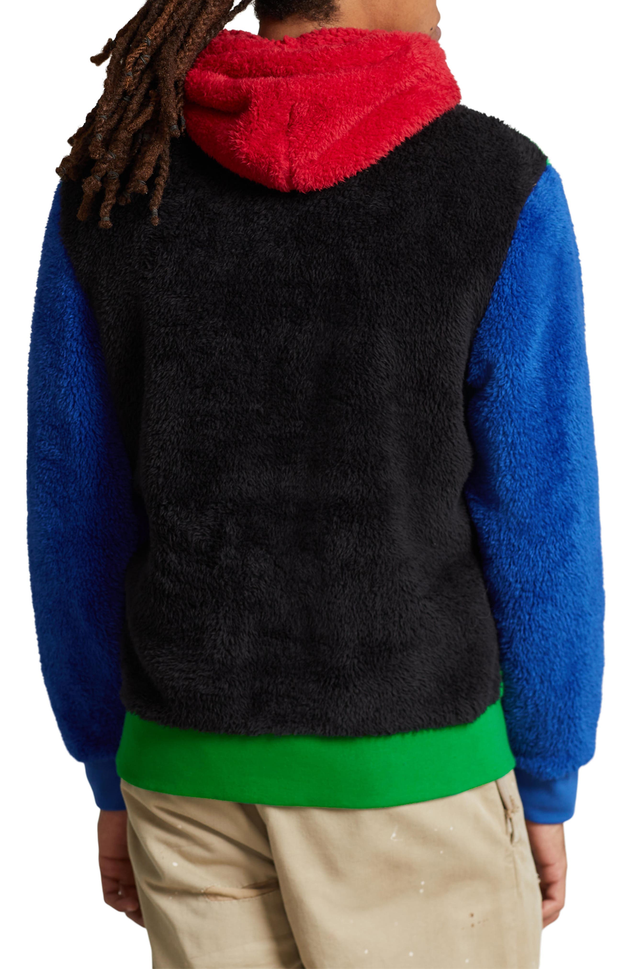 Curly High Pile Faux Fur Colorblocked Hoodie - image 2