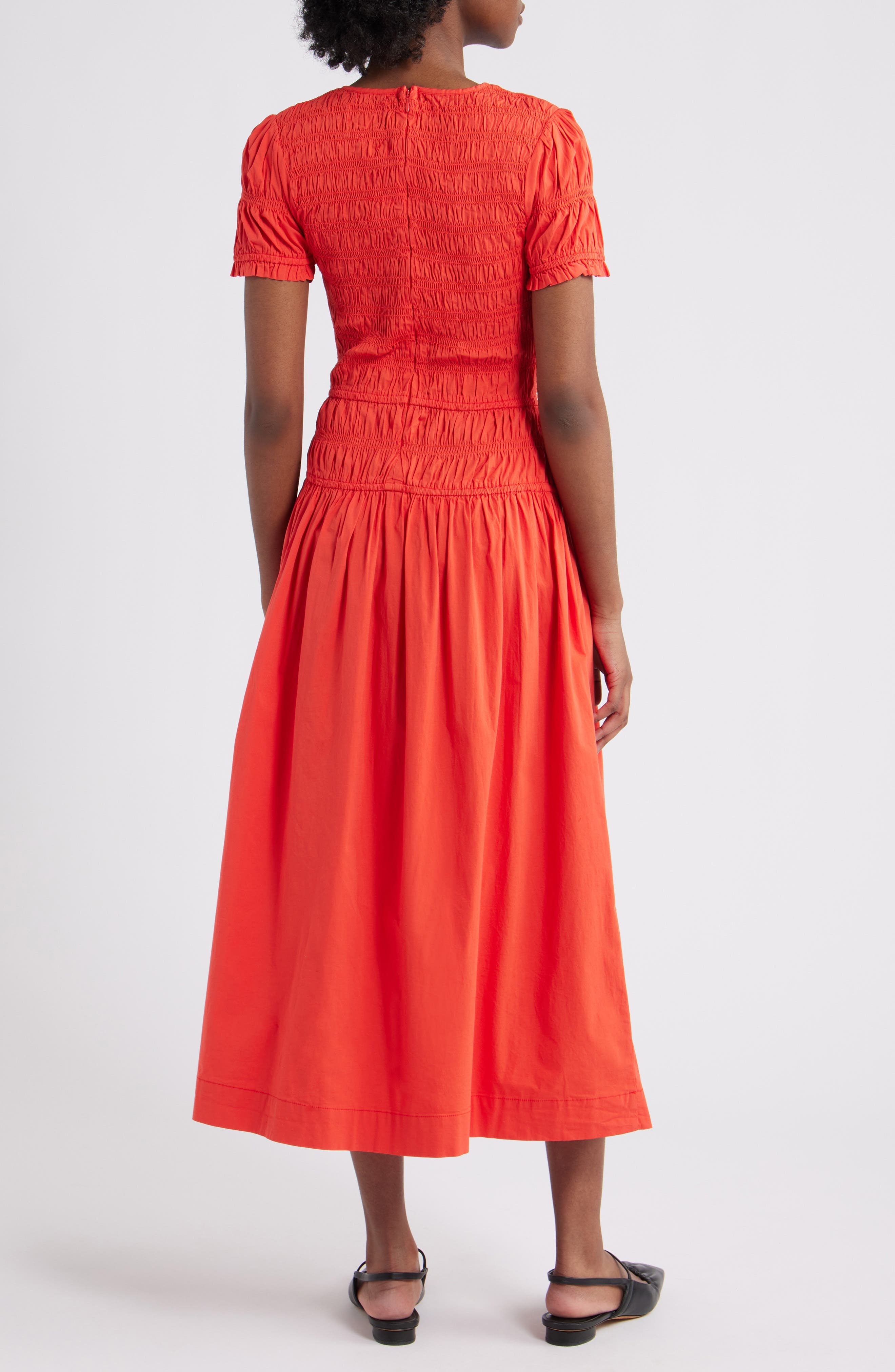 Smocked Drop Waist Stretch Organic Cotton Midi Dress - image 2