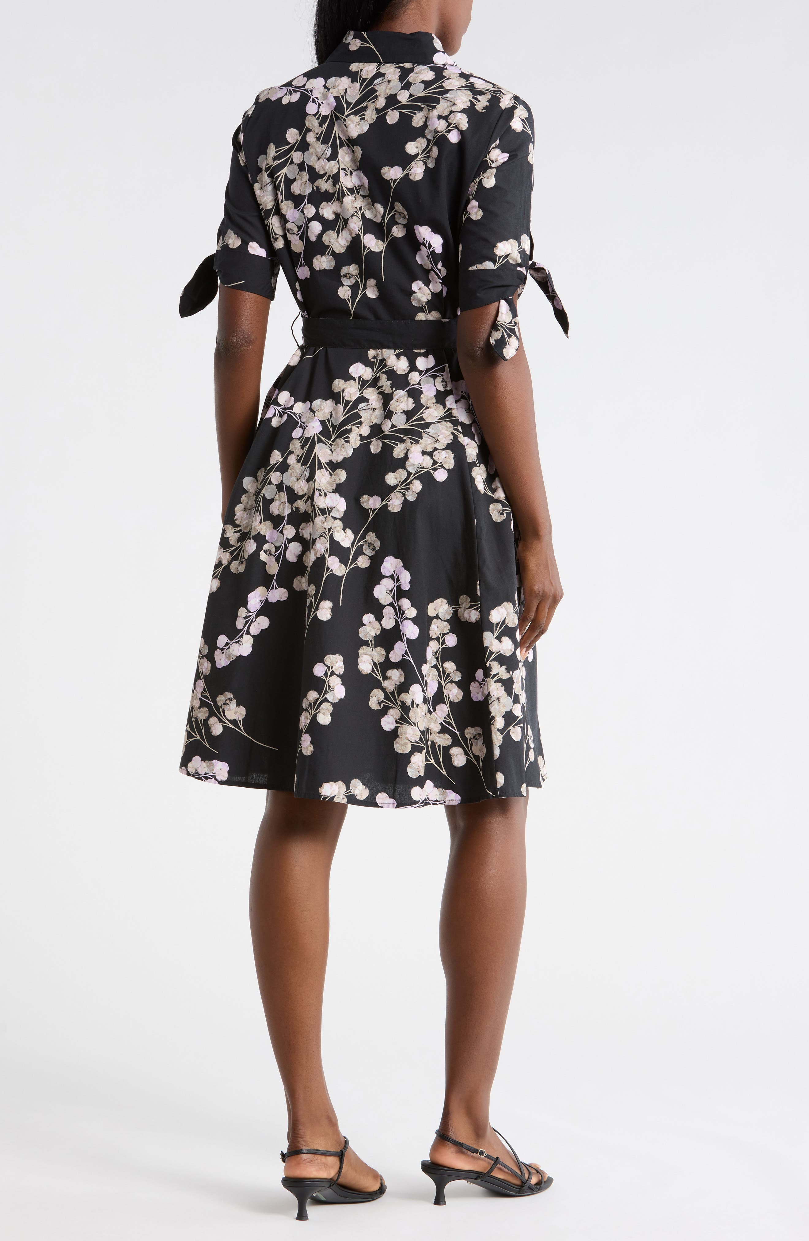 Floral Short Sleeve Tie Cotton Shirtdress - image 2
