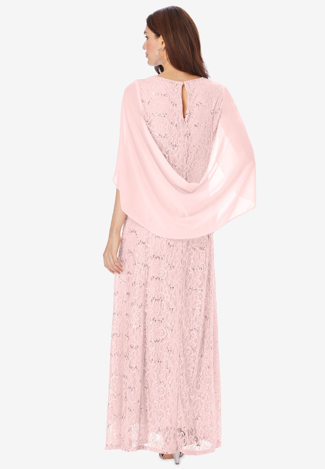 Plus-Size Allover Lace Gown With Capelet - image 2