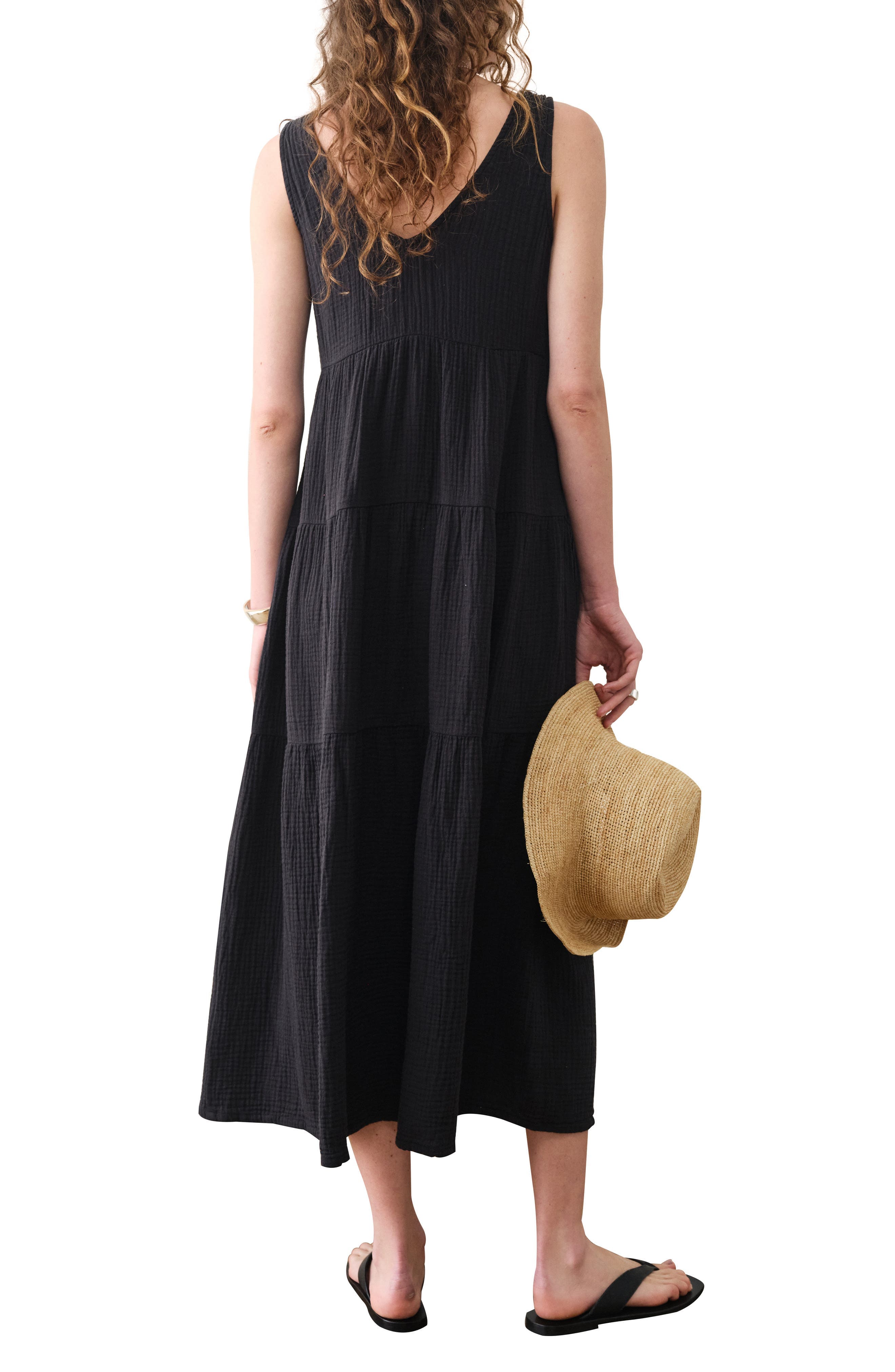 Corrine Texture Sleeveless Tiered Organic Cotton Maxi Dress - image 2
