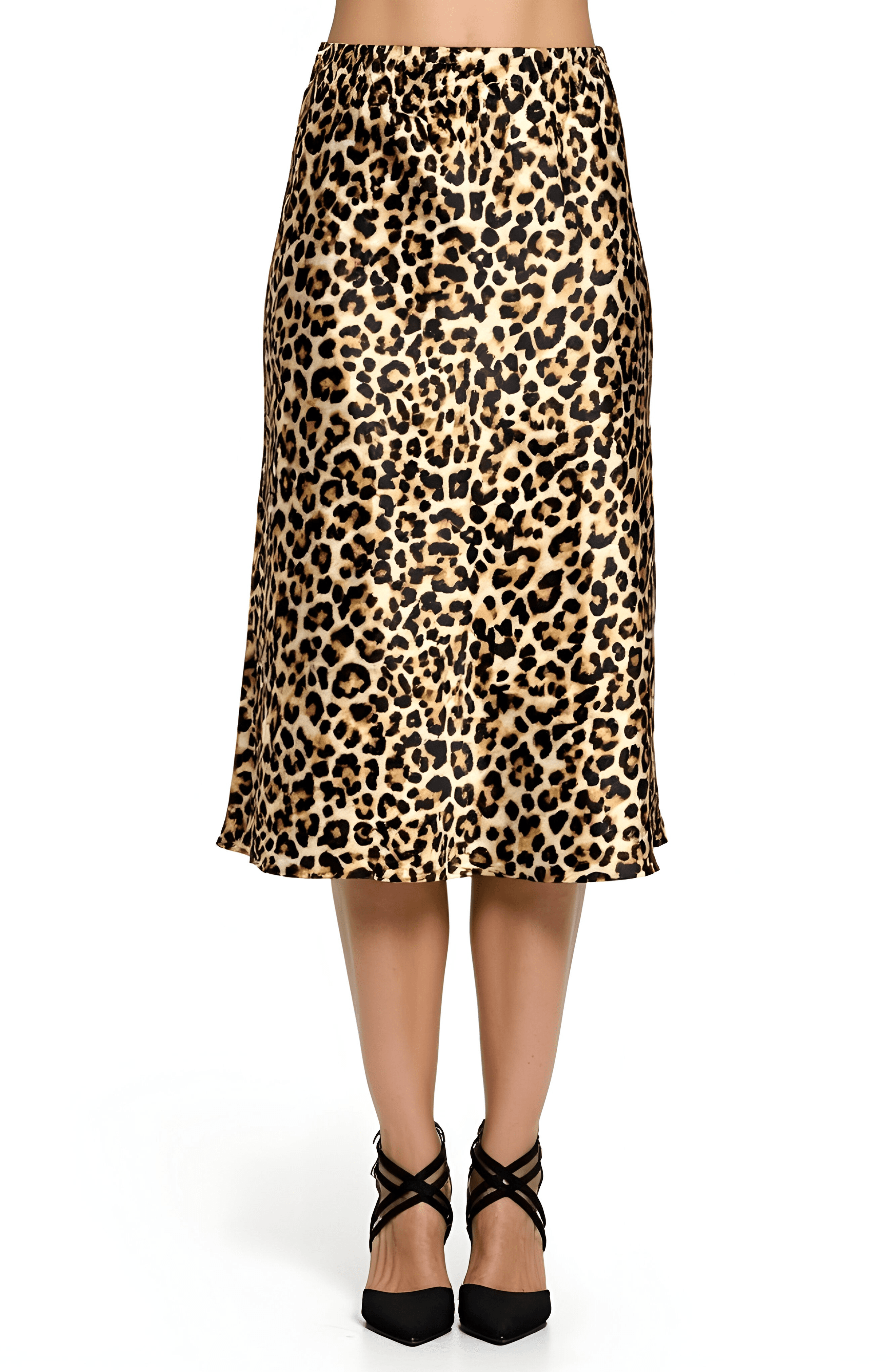 Leopard Print Bias Cut Satin Midi Skirt - image 1