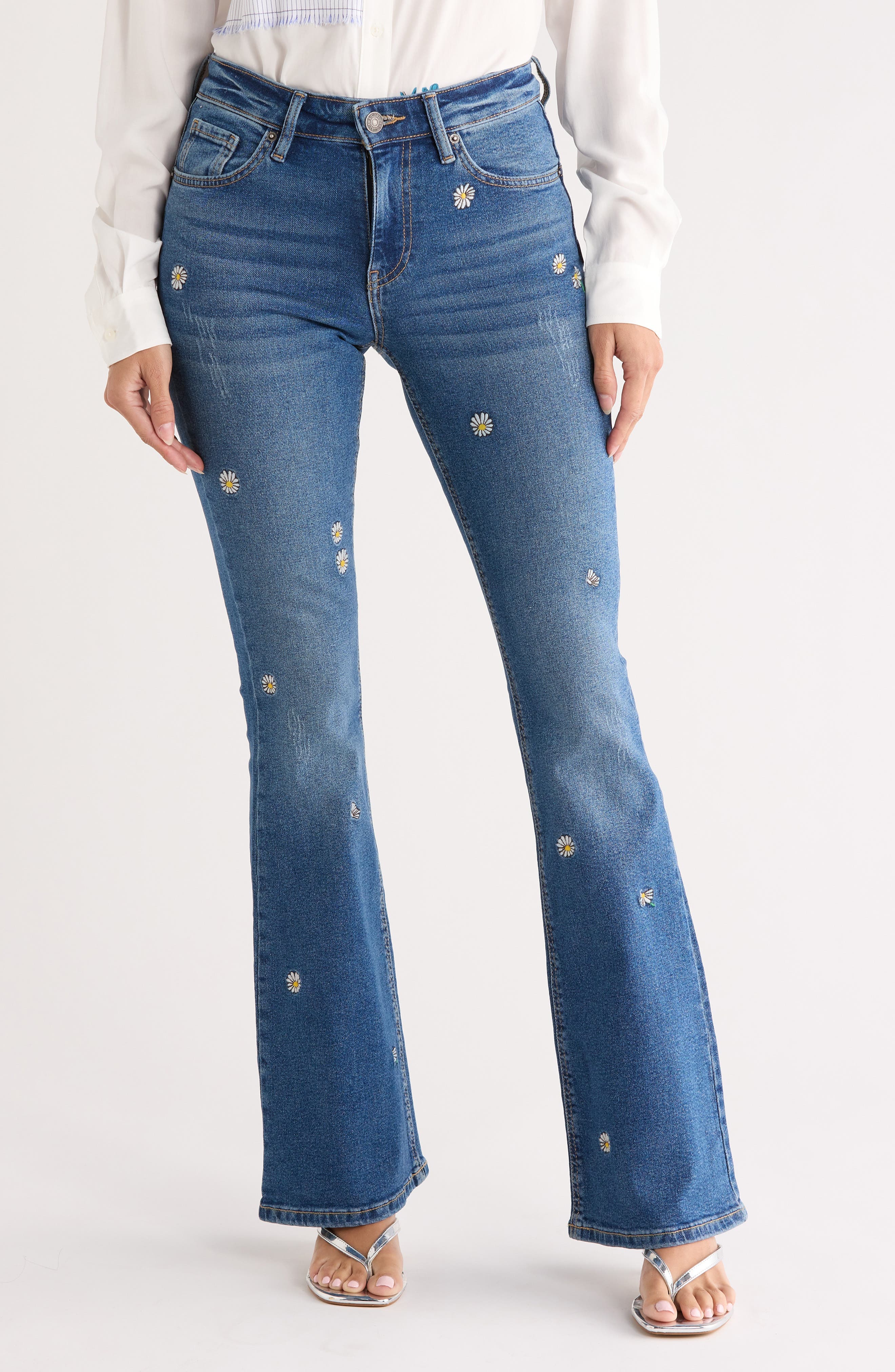 Floral Embroidered Flare Leg Jeans - image 1