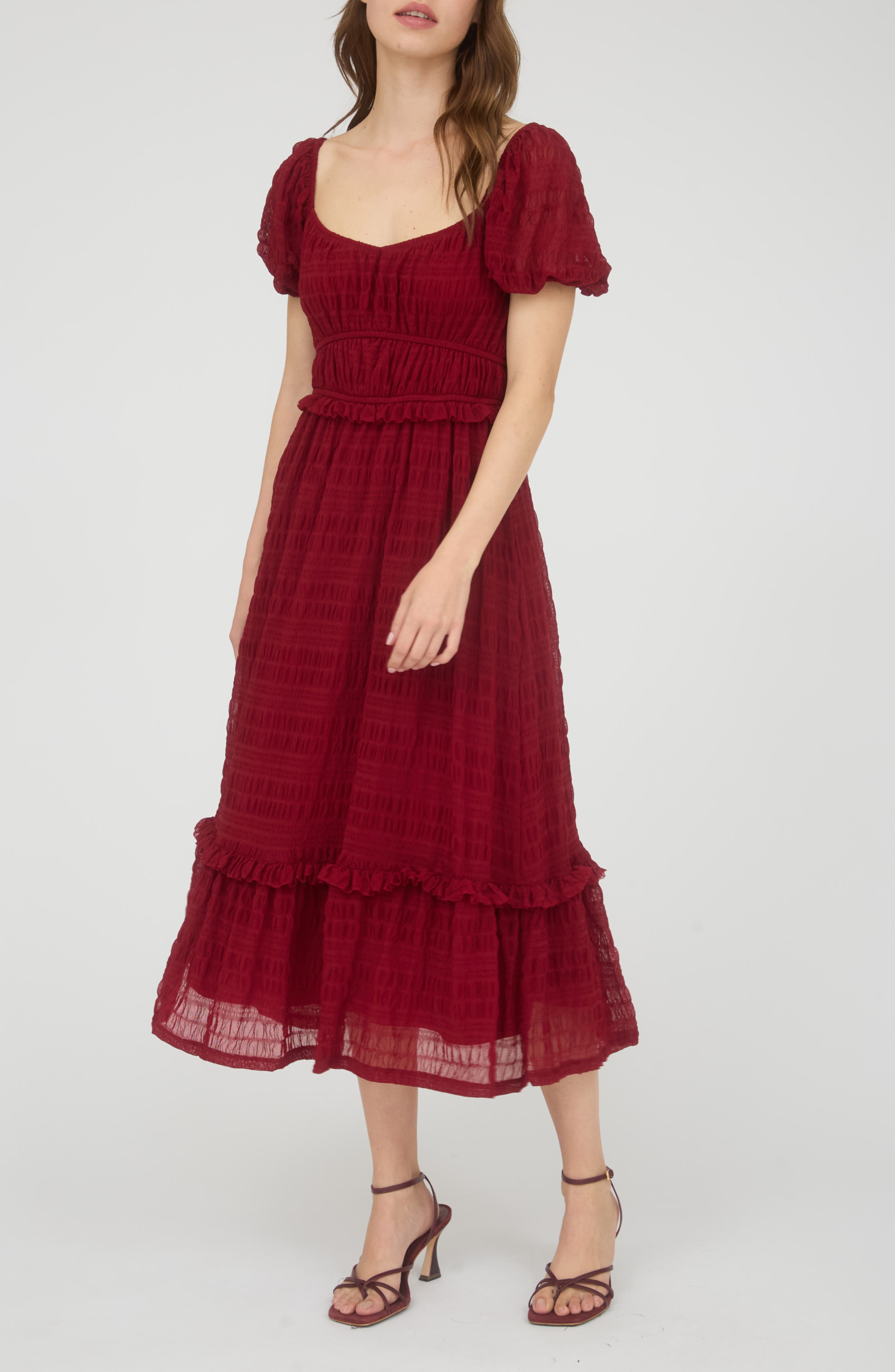 Puff Sleeve Tiered Midi Dress - image 1