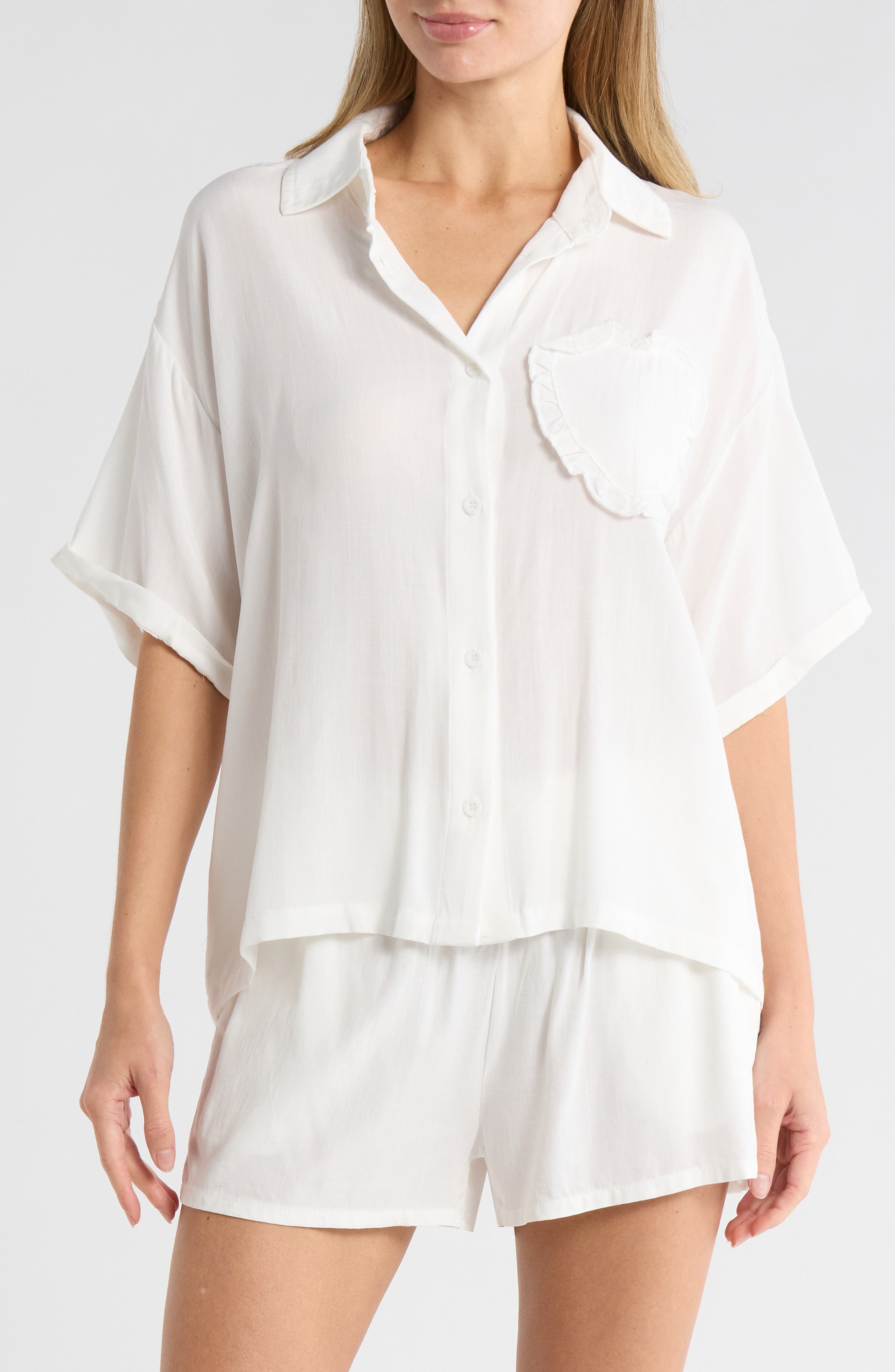 Heart Patch Cabana Button-Up Shirt & Shorts Cover-Up Set - image 1
