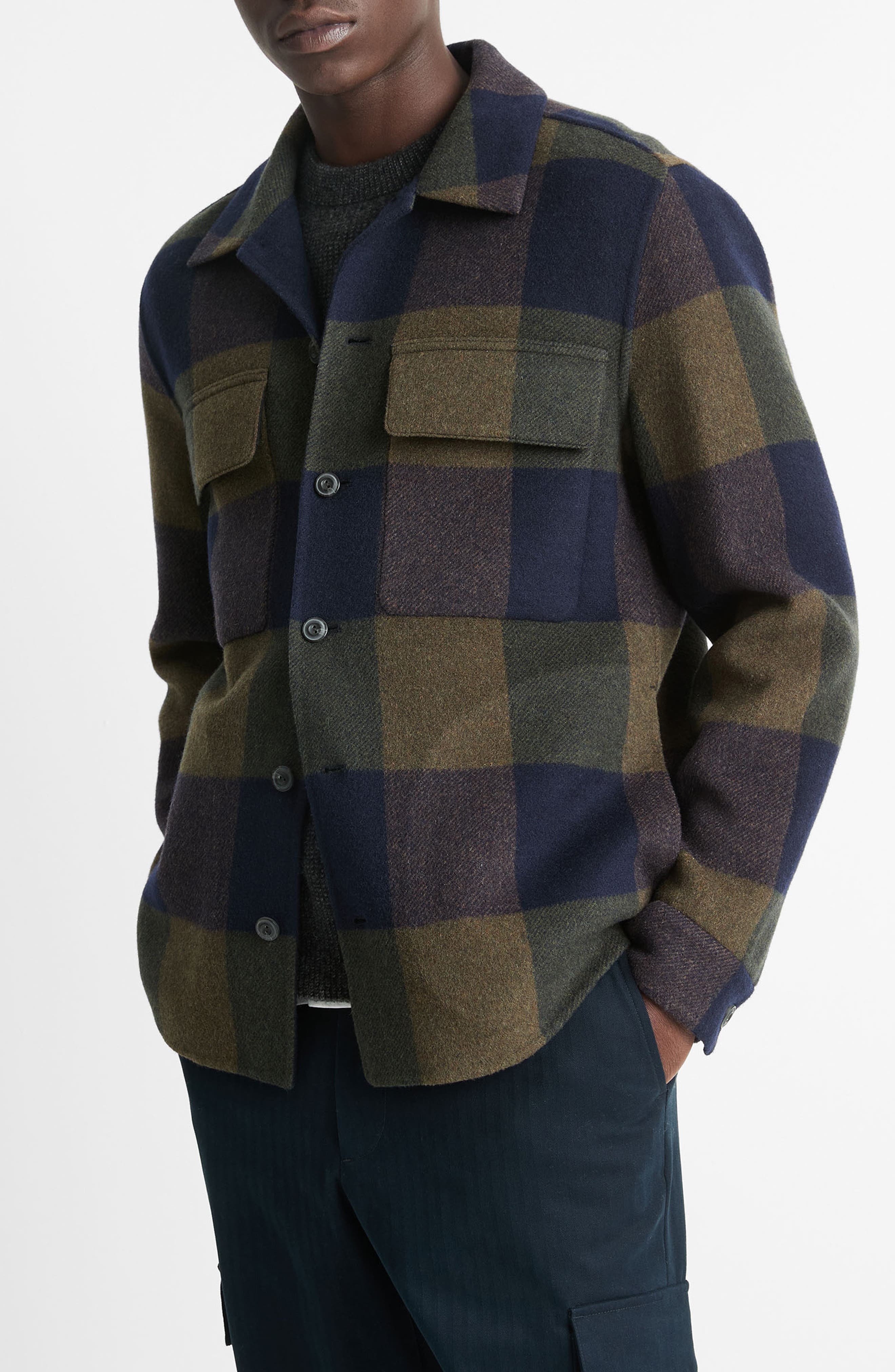 Plaid Wool Blend Button-Up Shirt Jacket - image 1