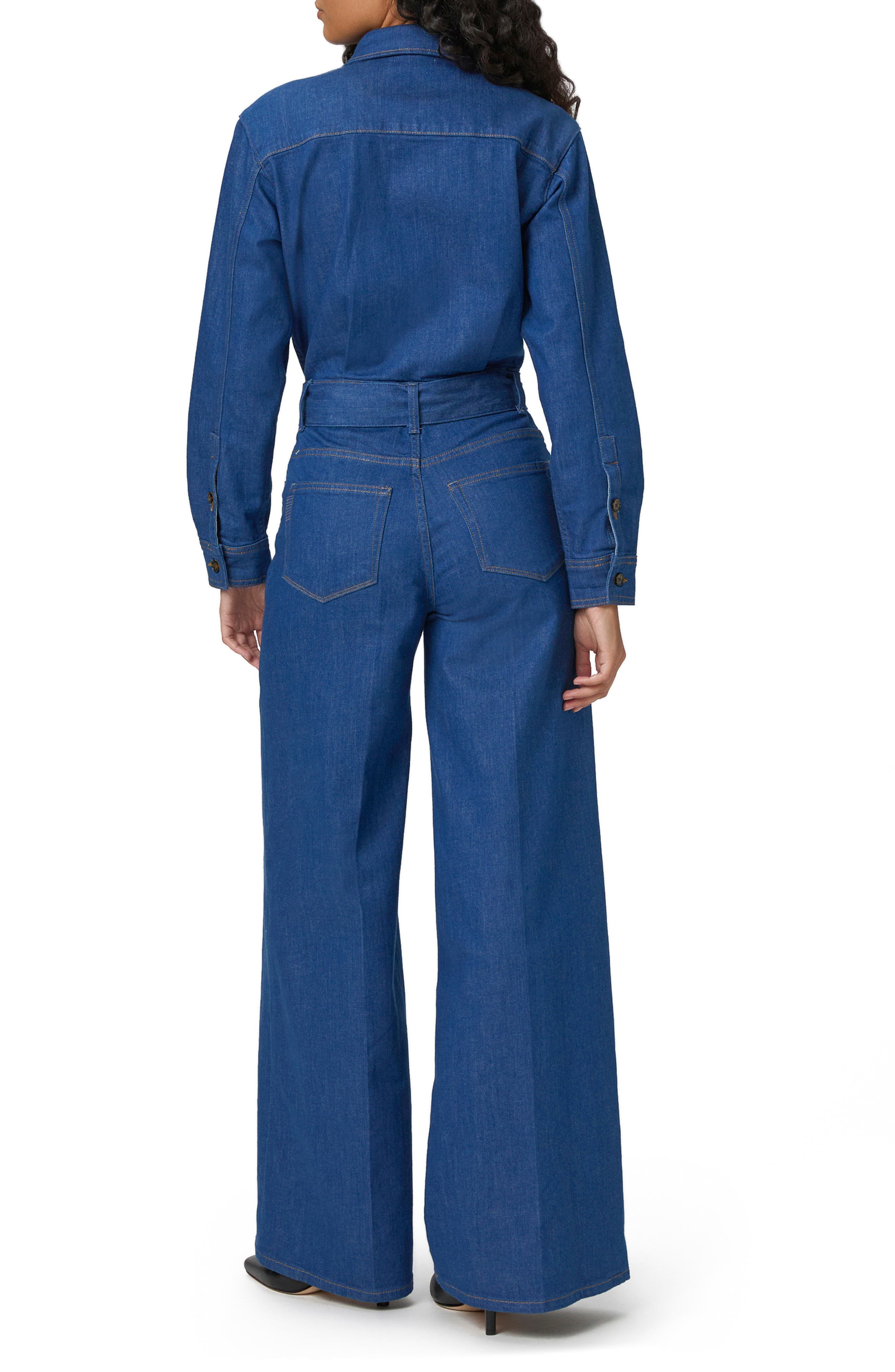 Cameron Tie Waist Long Sleeve Wide Leg Denim Jumpsuit - image 2