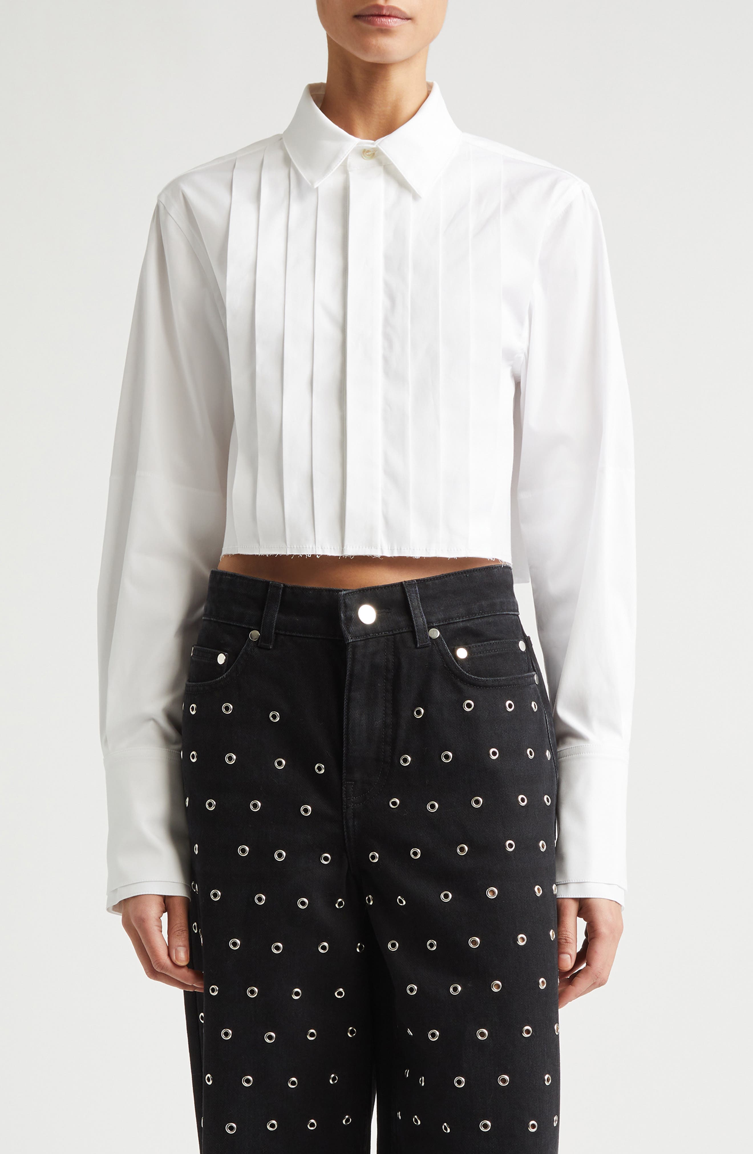 Crop Stretch Poplin Tuxedo Shirt - image 1
